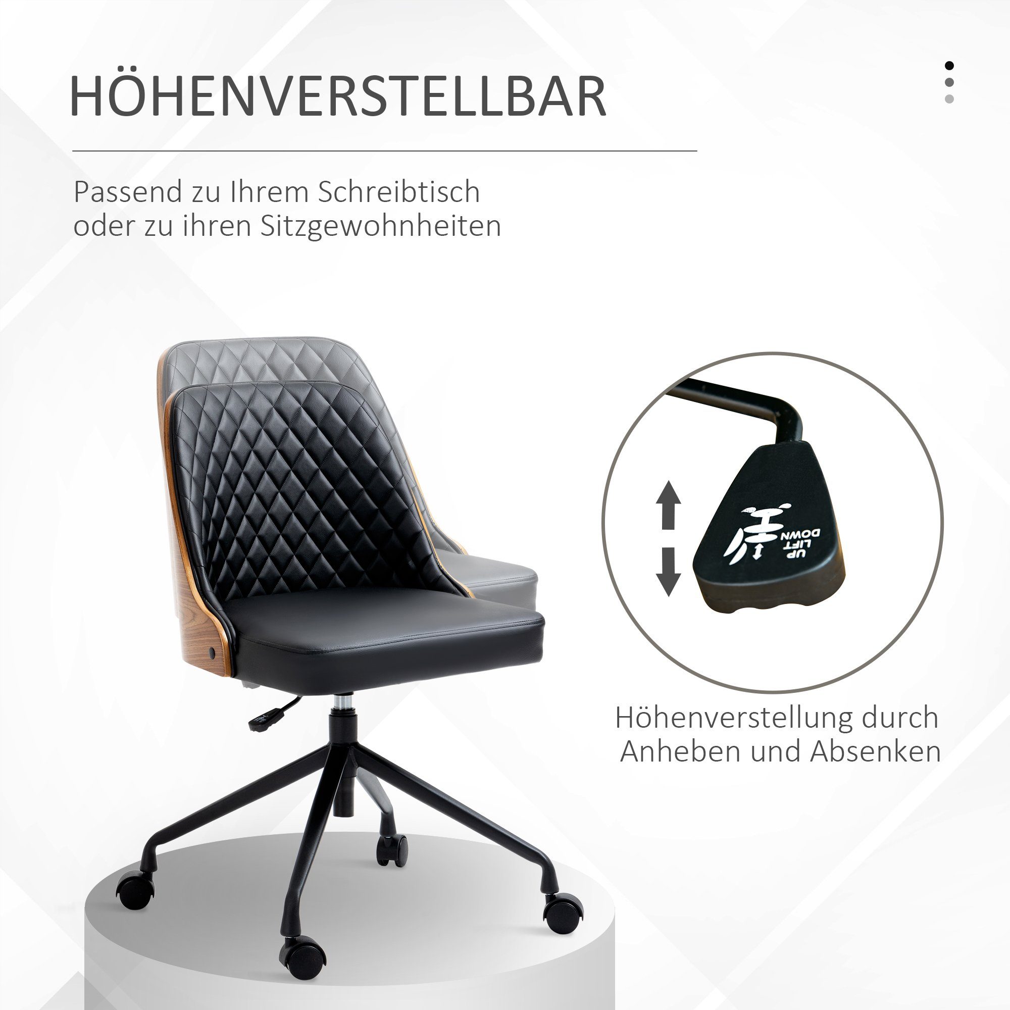 Drehstuhl Schreibtischstuhl höhenverstellbarer (Set, Schwarz St), ergonomisch 1 Bürostuhl Vinsetto Bürostuhl