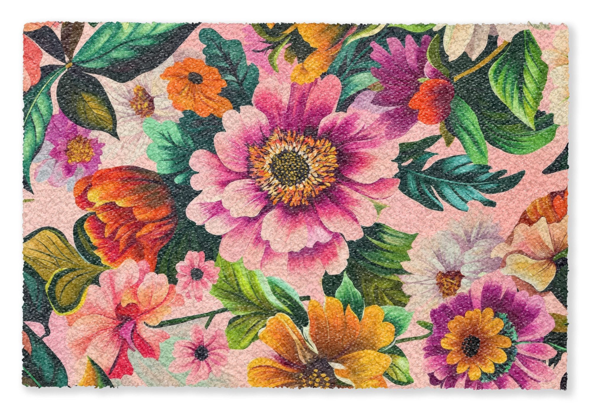 MuchoWow Fußmatte Blumen - Bunt - Rosa, Rechteckig, innen Schmutzfangmatte, Tür, Schmutzfänger Flur, Teppich 60x40 cm
