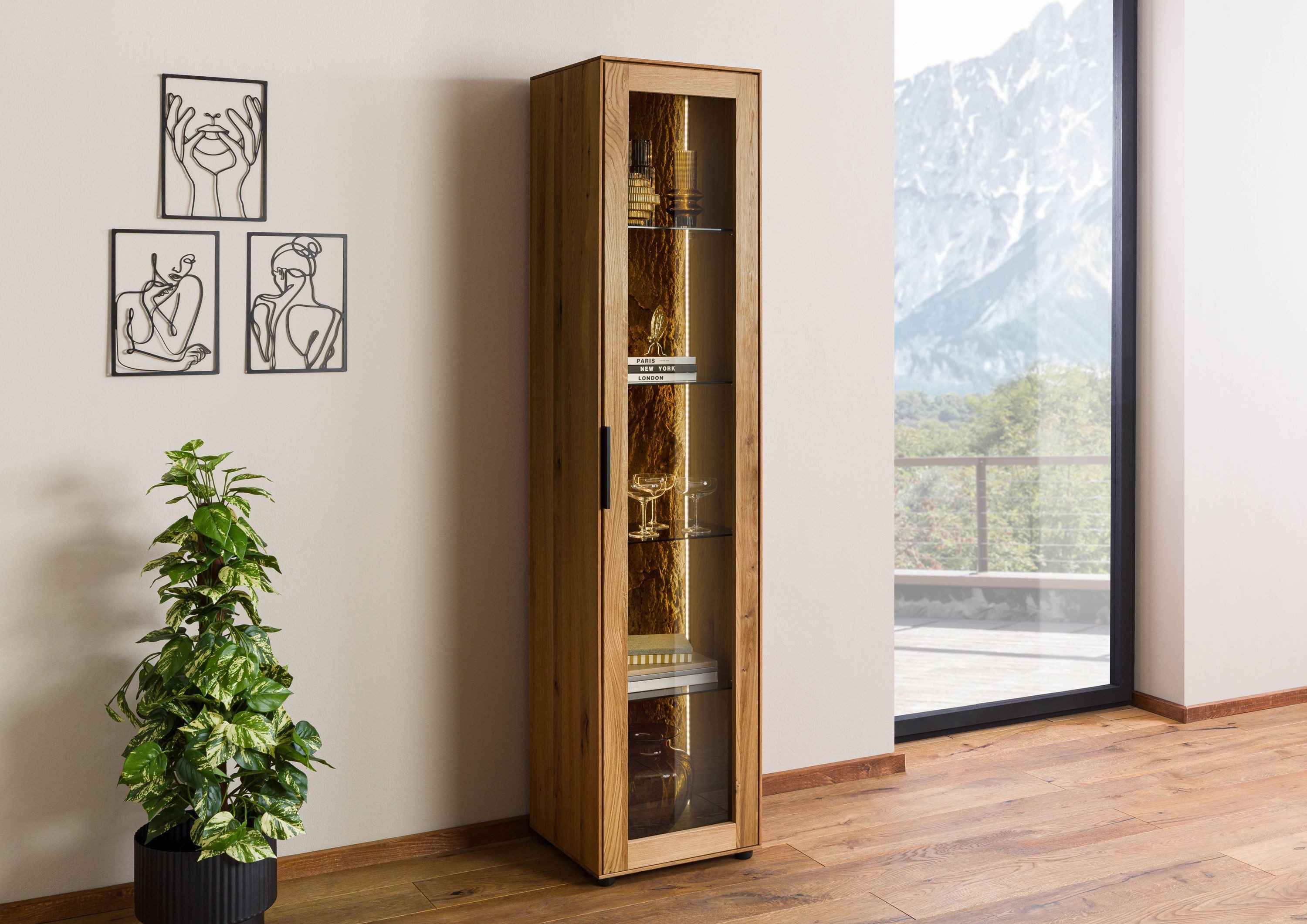 Massivmoebel24 Standvitrine #20 (Wildeiche 46x43x203 natur günstig online kaufen