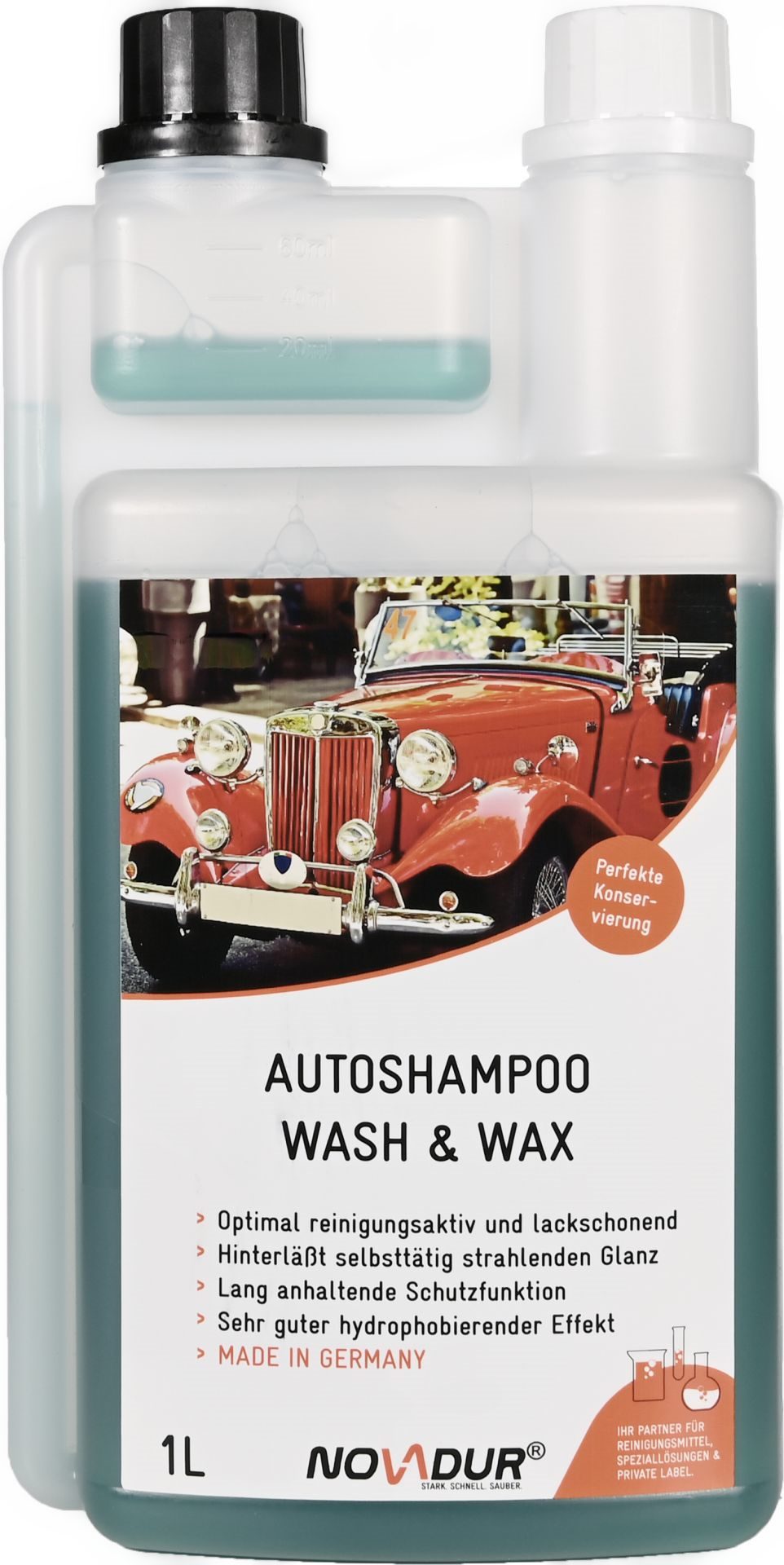 Novadur Autoshampoo Wash & Wax 1 l Flasche Auto-Reinigungsmittel (1-St. Waschen & Waxxen zugleich) | Autopflege