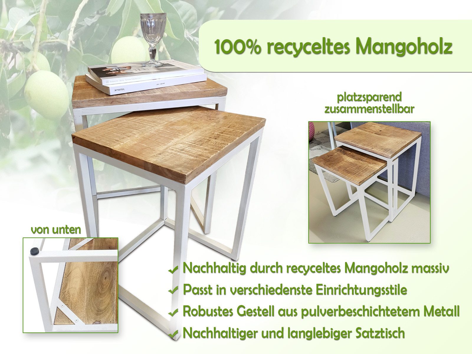 Amagohome Beistelltisch Beistelltisch Holz Satztisch Set 2 Stück Wohnzimmer günstig online kaufen