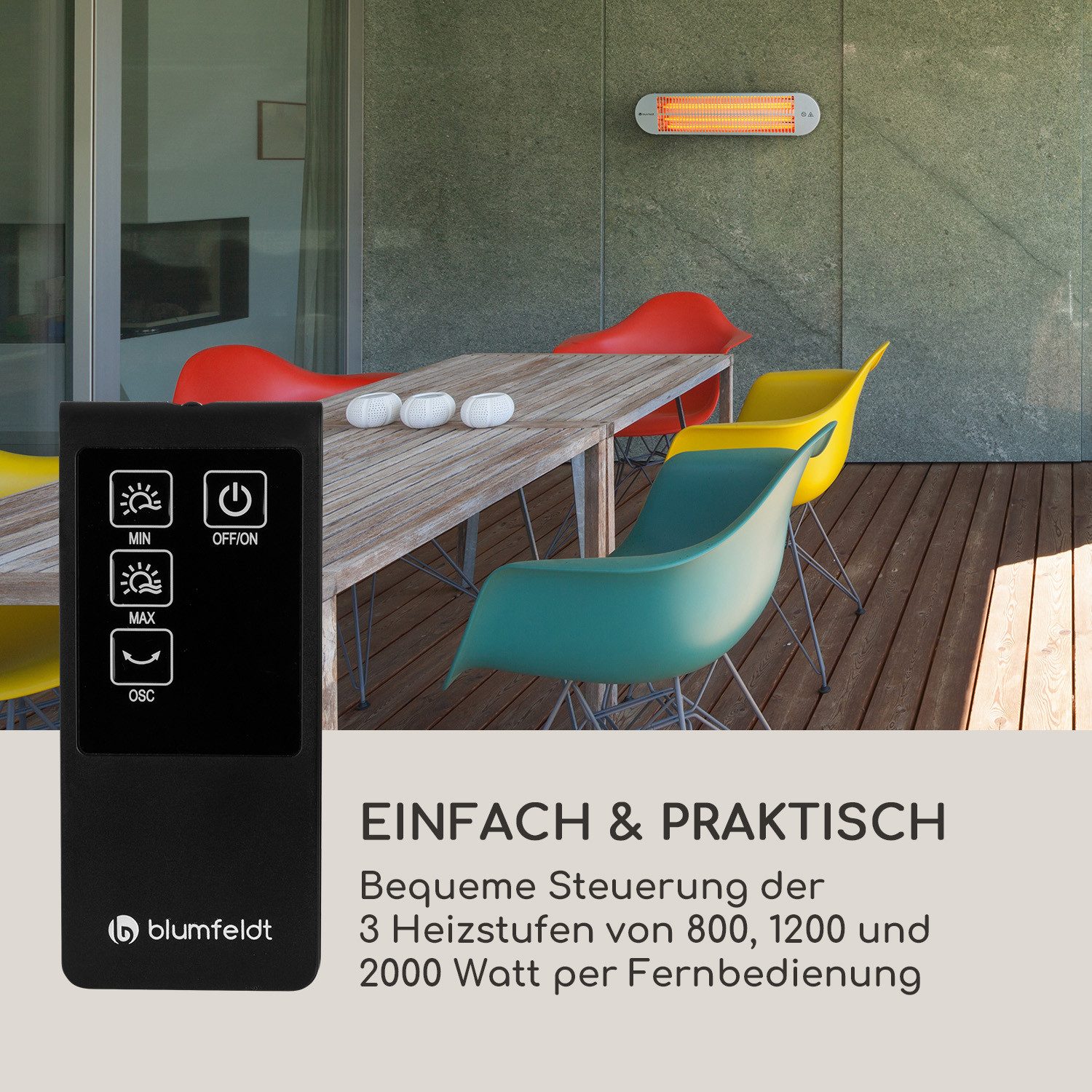 blumfeldt Terrassenstrahler Gold Bar 2000 Swing, Infrarot Heizstrahler Terrasse Wand Terrassenheizstrahler IR Strahler – Bild 3 von 5