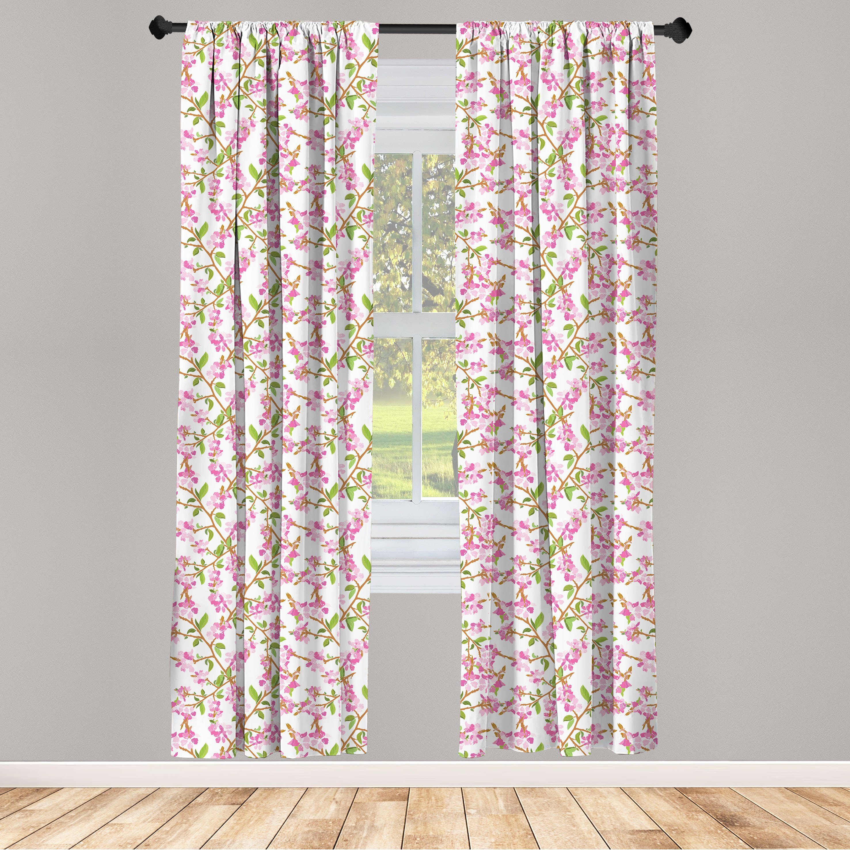 Gardine Vorhang für Wohnzimmer Schlafzimmer Dekor, Abakuhaus, Microfaser, Kirschblüte Blumenblätter
