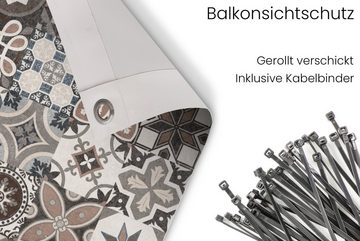 MuchoWow Balkonsichtschutz Blumen - Figuren - Braun - Design (1-St) Balkonbanner, Sichtschutz für den Balkon, Robustes und wetterfest