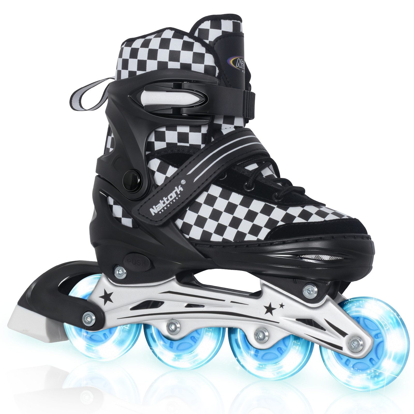 Nattork Inlineskates Kinder Inline-Skates für Mädchen und Jungen, größenverstellbar, Inliner mit leuchtenden Rollen, stabiler Unterstützung für Anfänger