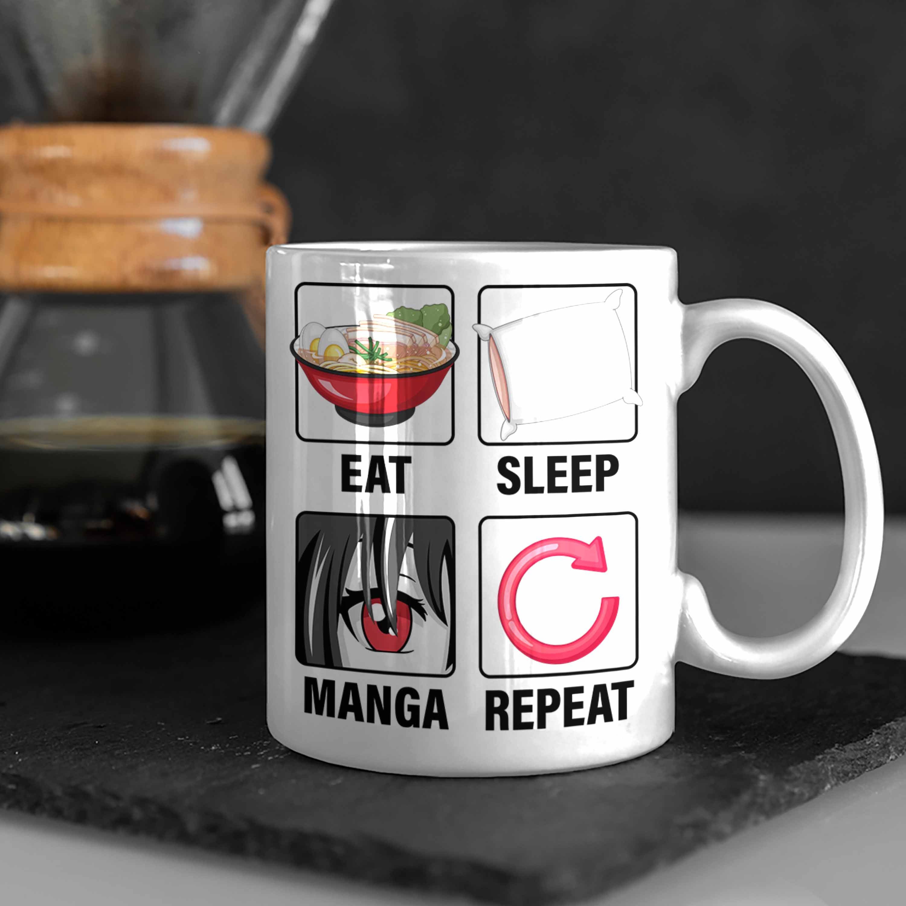 Manga Manga Eat Geschenk Trendation Tasse Sleep Repeat Tasse Geschenkidee Weiss Liebhaber