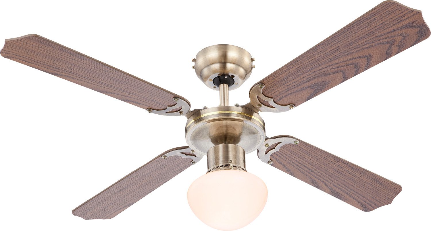 GLOBO LIGHTING Deckenleuchte CHAMPION, Ventilatorfunktion, ohne Leuchtmittel, Ventilator/antik/Wohnbereich/Schlafzimmer/Holz / altmessing / 4 Flügel