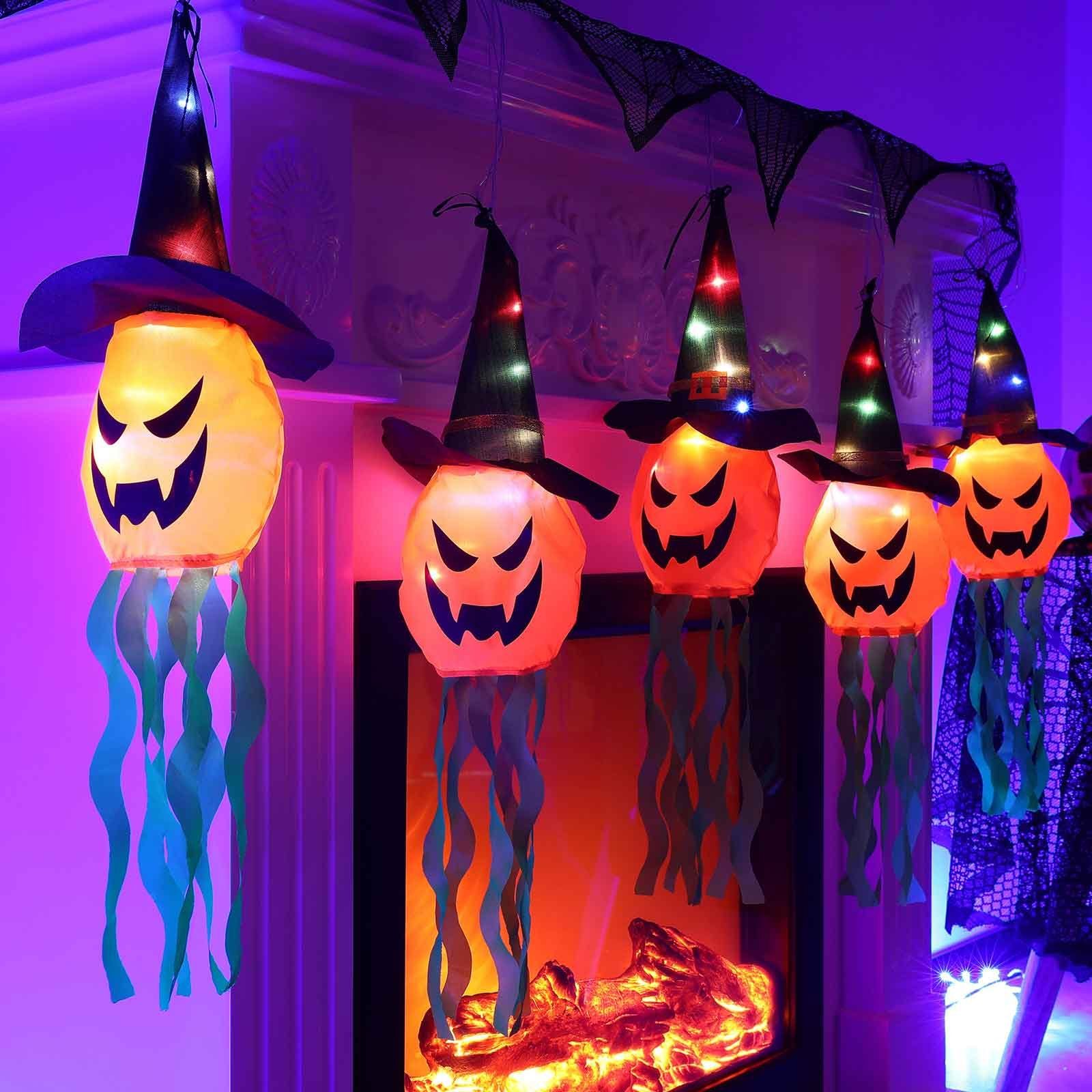 Wohnzimmer Deko Rosnek Garten für Party Kürbislaterne, Zaubererhut, Halloween LED-Lichterkette