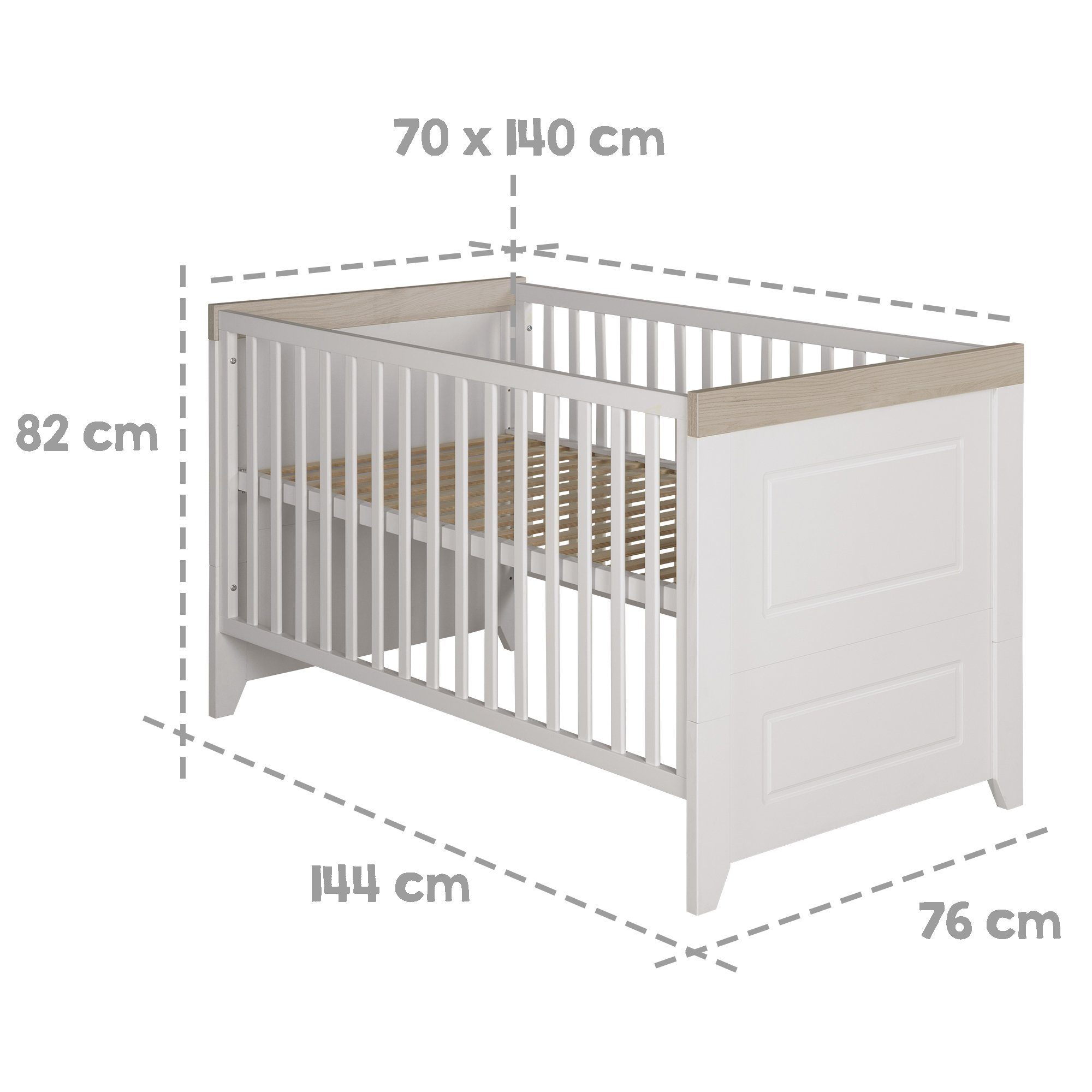 roba® Babyzimmer-Komplettset Felicia, Gitterbett, Wickelkommode & 3-türiger Drehtürenschrank, umbaubar