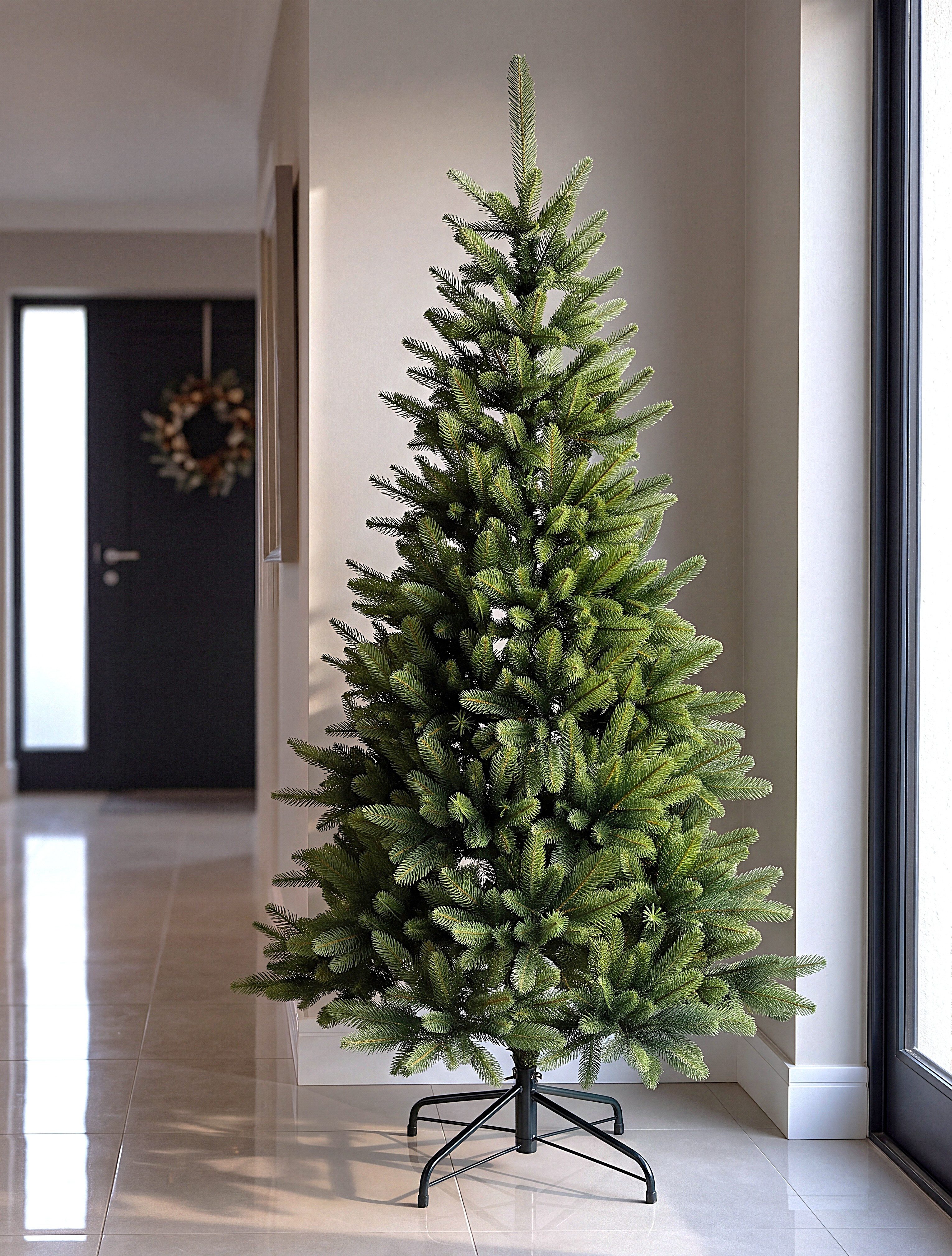Arnusa Künstlicher Weihnachtsbaum Spritzguss Premium wie echt mit Klappsystem und Tasche Naturgetreu, Edeltanne, tolle Qualität 150 cm Höhe …