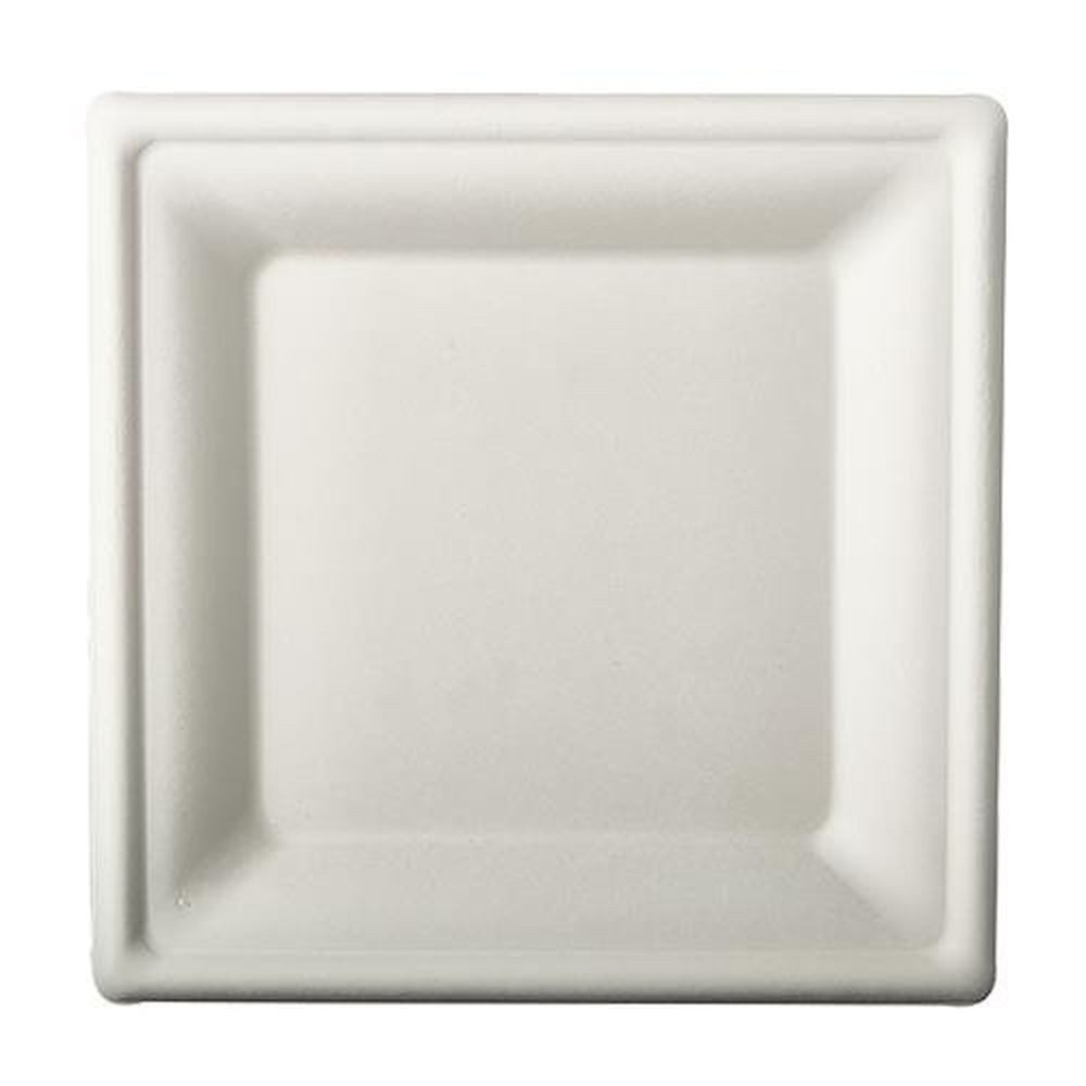 Pappteller 50 Teller, Zuckerrohr "pure" eckig 20 cm x 20 cm weiss