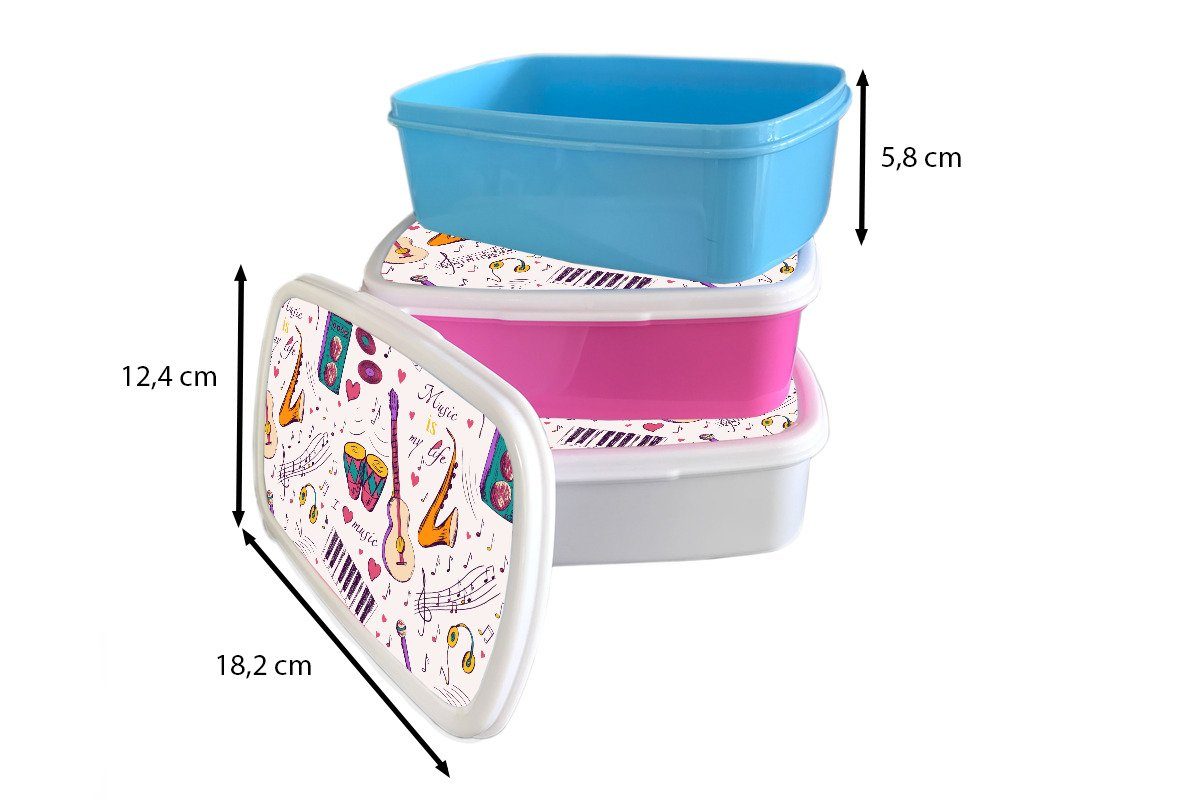 Lunchbox Brotbox Mädchen, - Kunststoff Erwachsene, Instrumente für Zitate, rosa Kinder, Kunststoff, - Brotdose (2-tlg), MuchoWow Snackbox, Musik