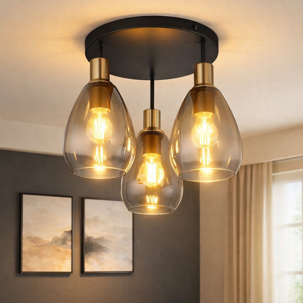 GLOBO LIGHTING Deckenleuchte, Leuchtmittel nicht inklusive, Deckenlampe Esstischlampe Deckenleuchte Wohnzimmerlampe, Glas rauch