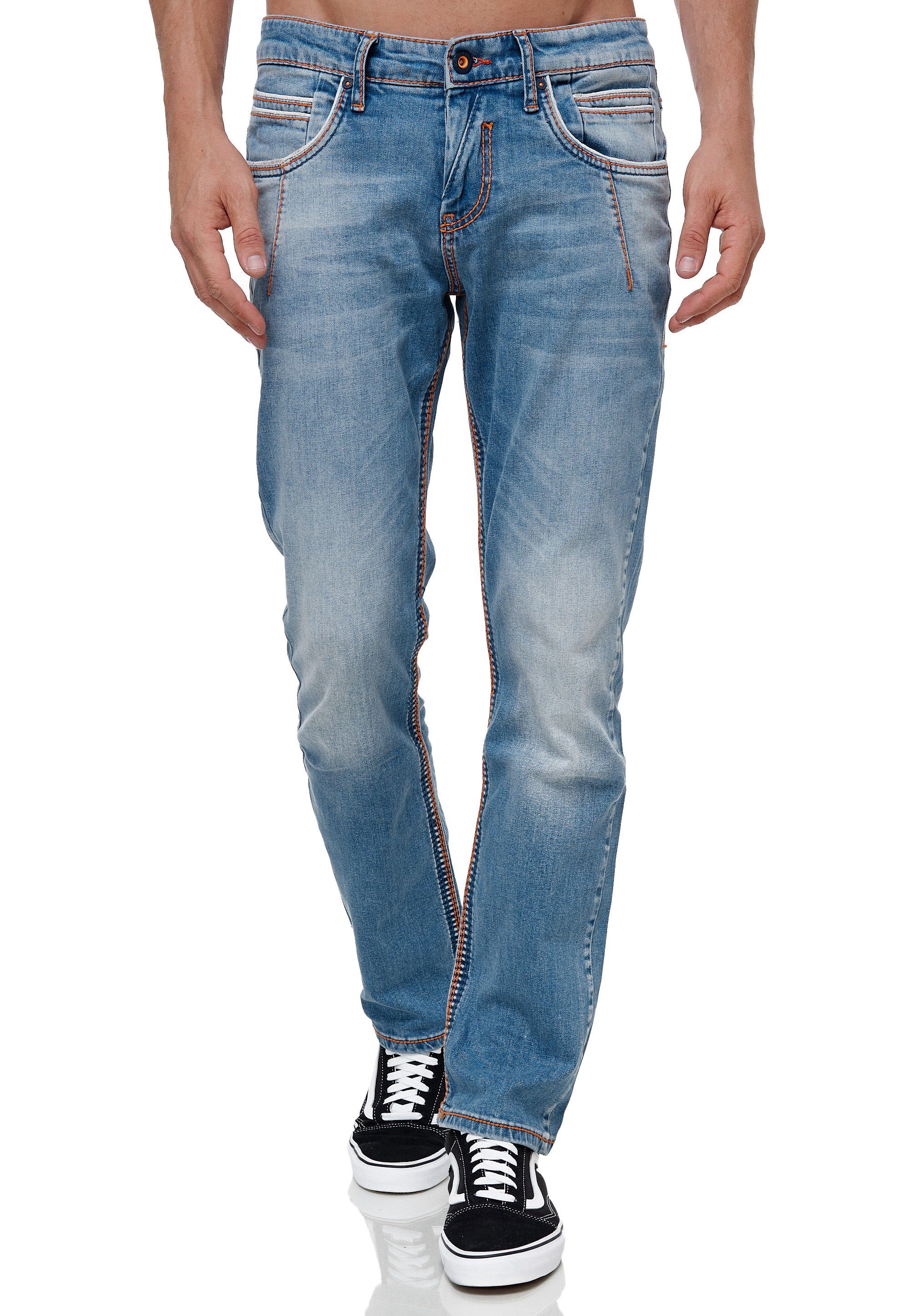 Rusty Neal modischer Straight-Jeans Used-Optik in