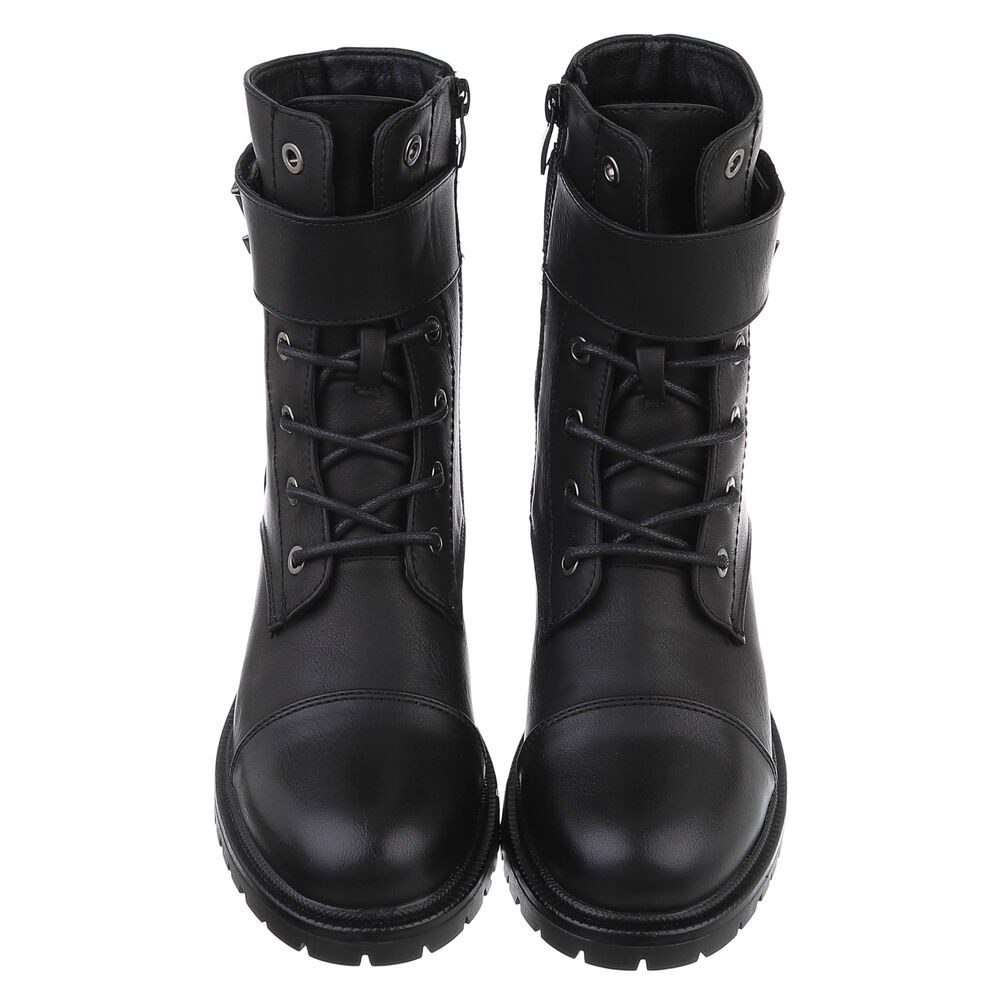 Ital-Design Damen Schnürschuhe Freizeit Schnürstiefelette (88577618) Blockabsatz Stiefeletten in Schwarz – Bild 4 von 5