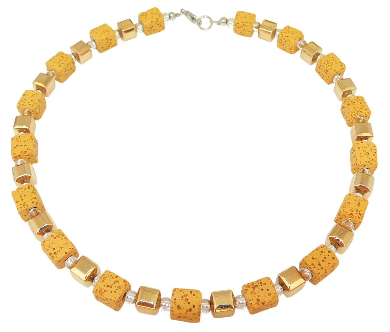 traumschmuck Collier 0113a Halskette Würfelkette Lava curry senf gelb Hämatit goldfarben (Valentintag, Muttertag, Geburtstag, Weihnachten, inkl Schmuckbox), Made in Germany, handgefertigt