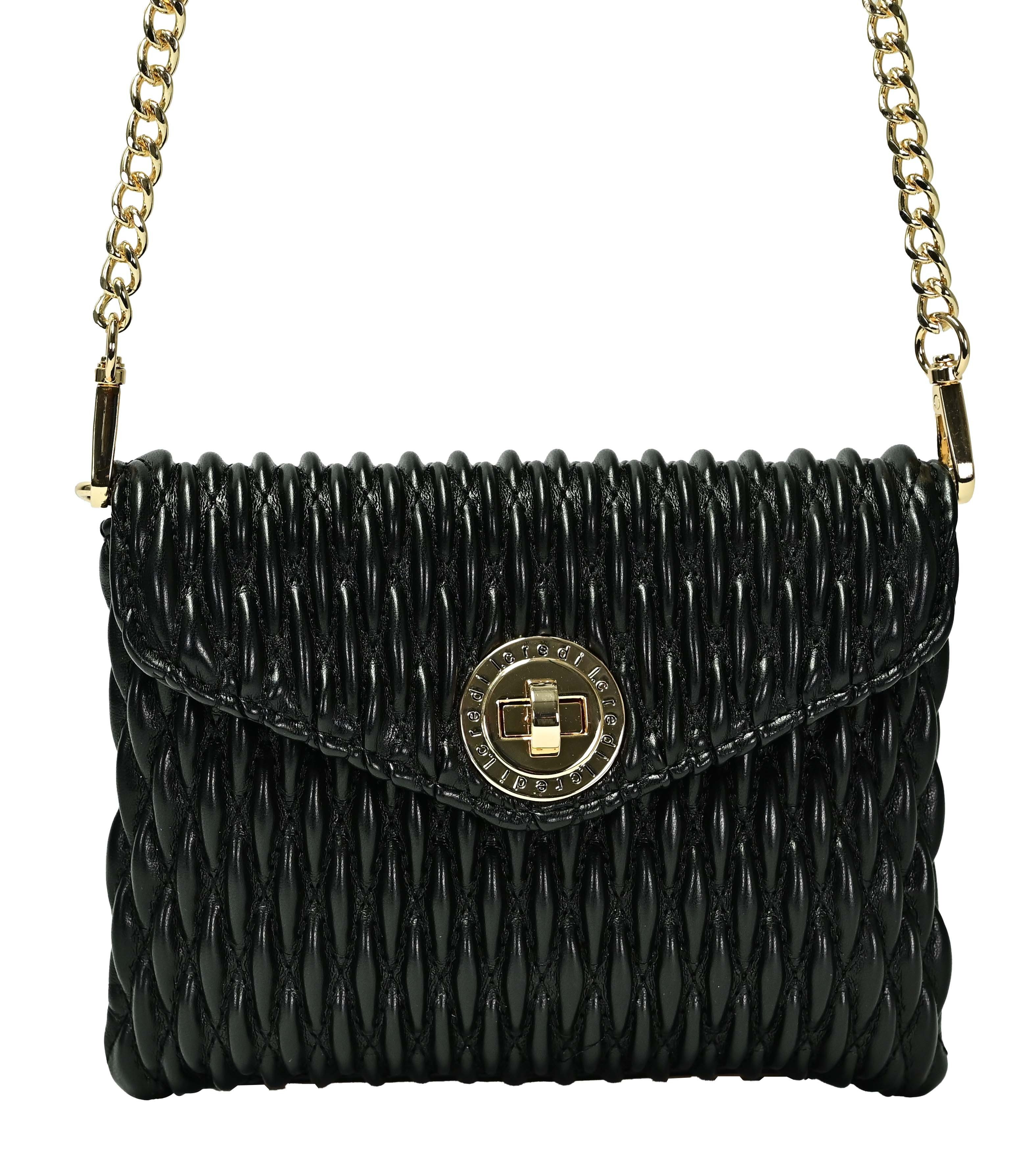 L. CREDI Clutch L.CREDI Damen Clutch ROXANNE schwarz mit Kette (1-tlg), Wellenstruktur