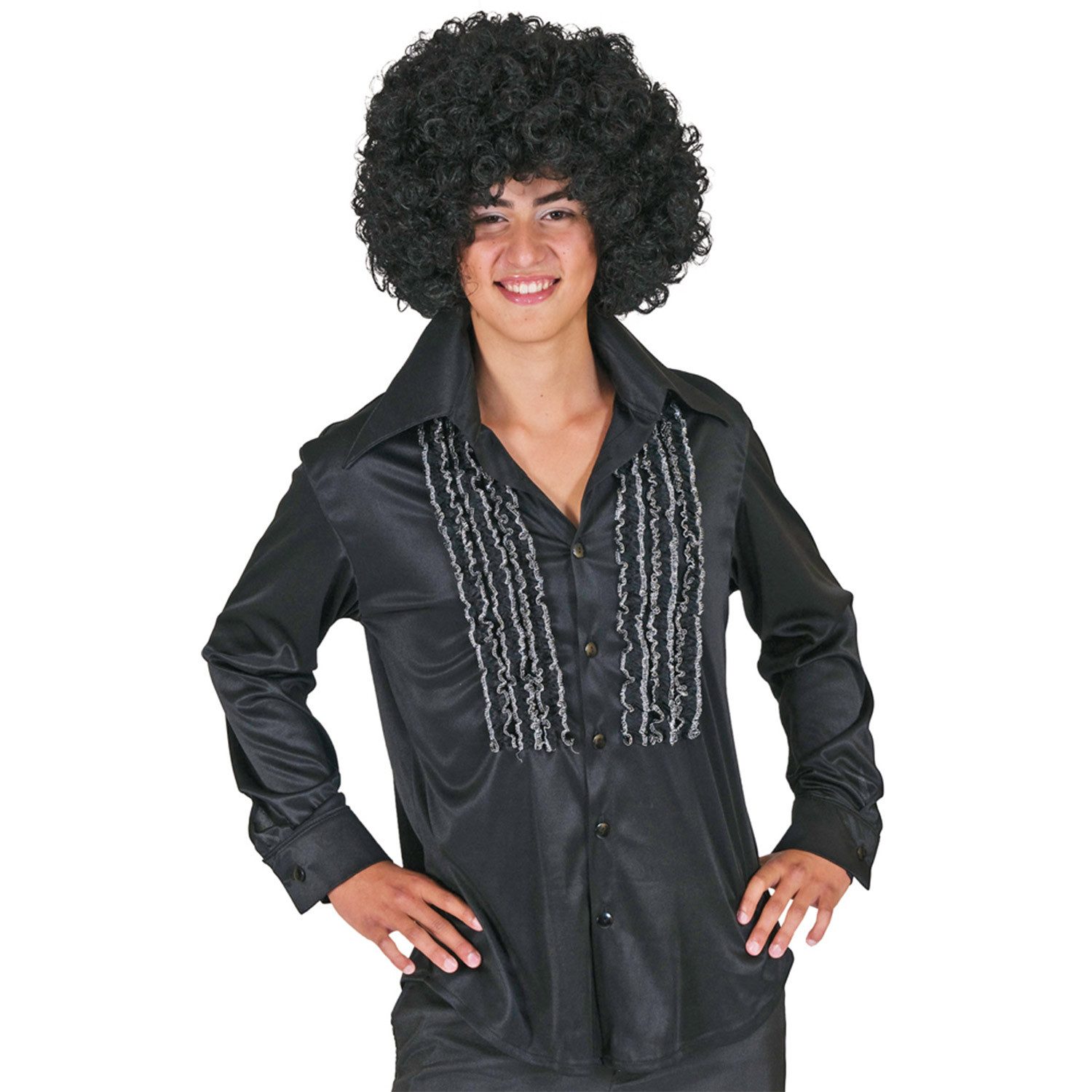 Funny Fashion Kostüm Hippie Rüschenhemd für Herren, Schwarz