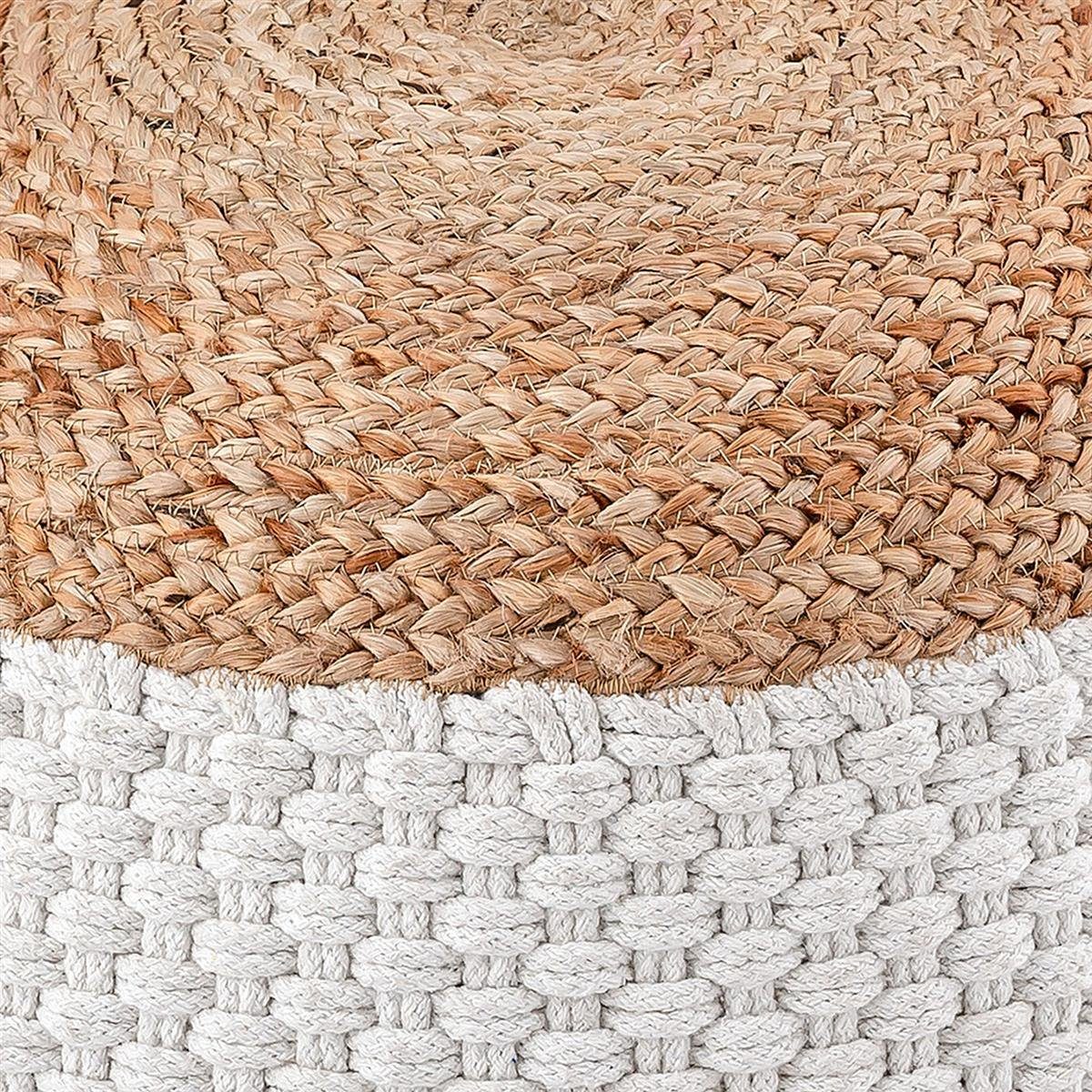 Minara Sitzkissen Sitzpouf Weiß/Natur natur rund Sitzhocker Jute Deko Hocker Fußhocker