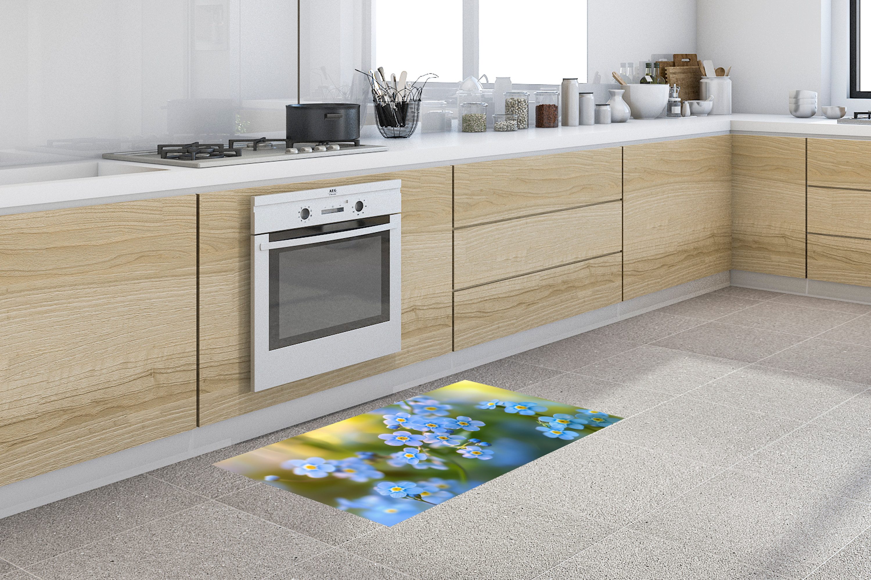 MuchoWow Küchenläufer Blumen - Blau - günstig online kaufen