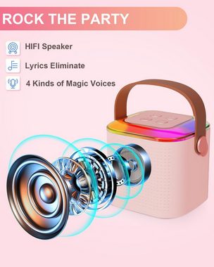 HYTIREBY Karaoke Maschine Kinder, Bluetooth Karaoke Lautsprecher Karaoke-Maschine (Lautsprecher mit 2 kabellosen Mikrofonen und LED-Lichtern)