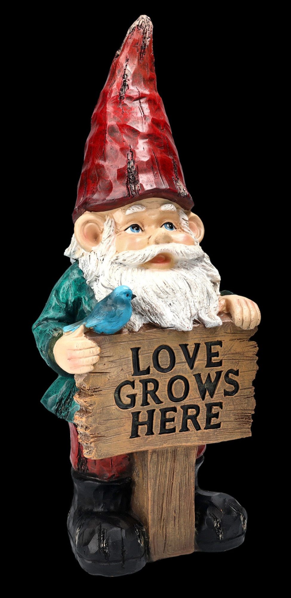 Figuren Shop GmbH Gartenzwerg Gartenzwerg Figur - Love Grows Here - Gartenfigur Zwerg Liebe Deko
