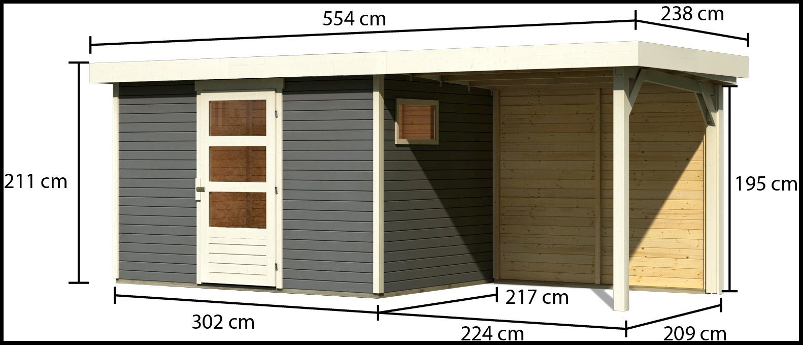 KONIFERA Gartenhaus, BxT: 330x238 cm, Dacheindeckung und mit Flachdach, Anbaudach (Set), ohne Rückwand