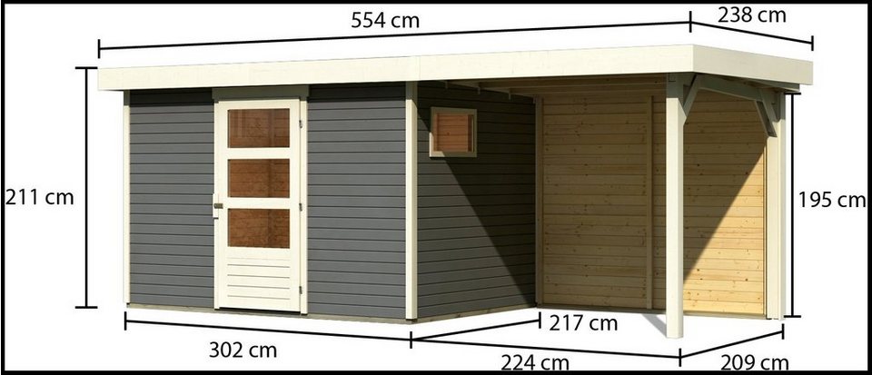 Dacheindeckung ohne Gartenhaus, (Set), 330x238 KONIFERA BxT: Flachdach, Rückwand, mit Anbaudach cm, und