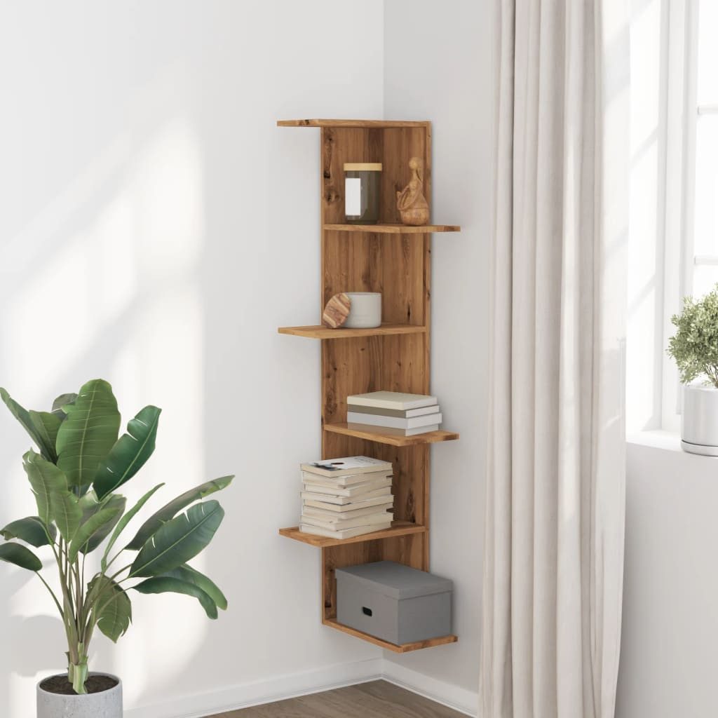 vidaXL Eckregal NA Wand-Eckregal Artisan-Eiche 36,5x36,5x140 cm Spanplatte