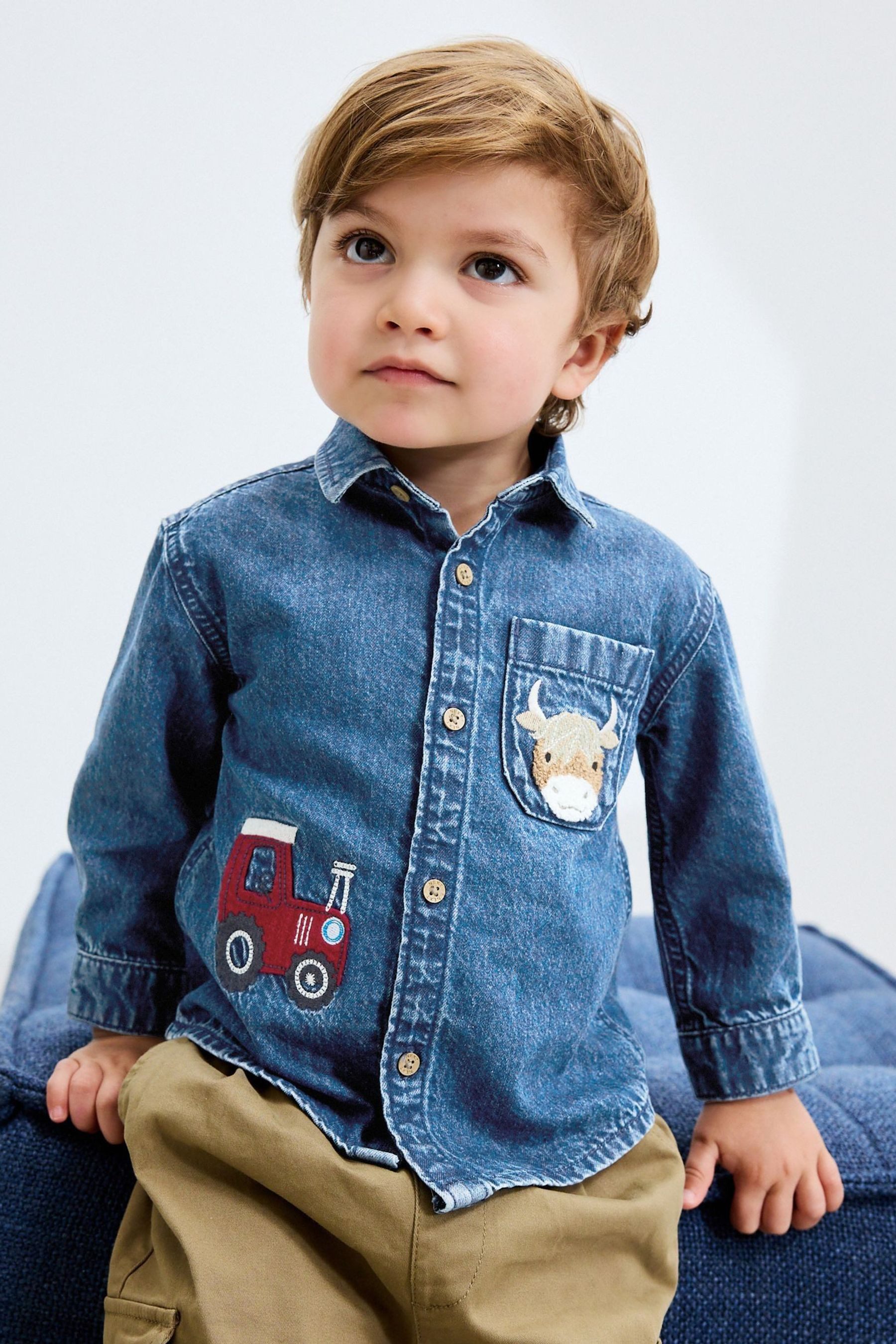 Next Langarmhemd Denim-Langarmhemd mit Motiv (1-tlg)