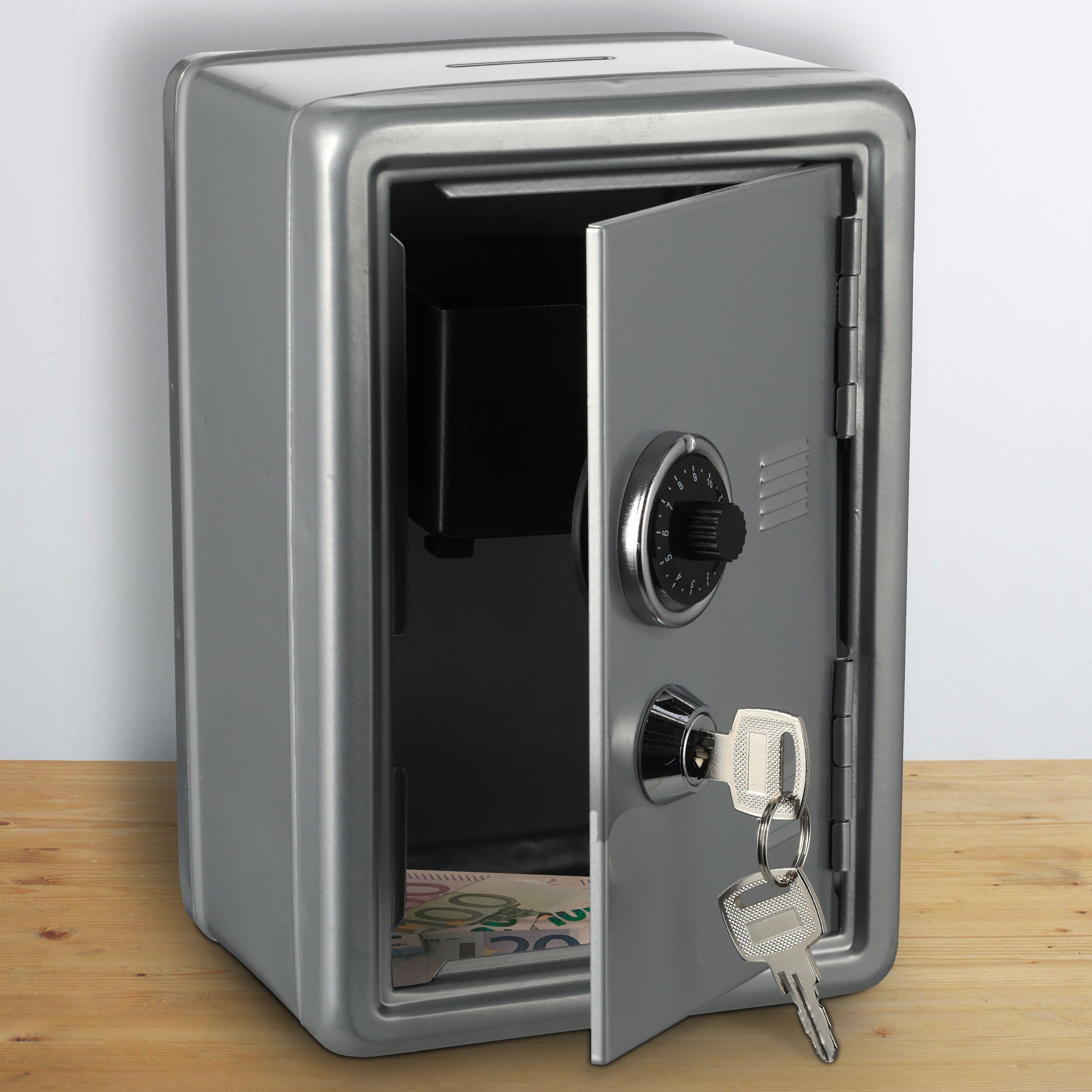 CEPEWA Spardose Spardose Tresor Metall silber 12x18x10cm