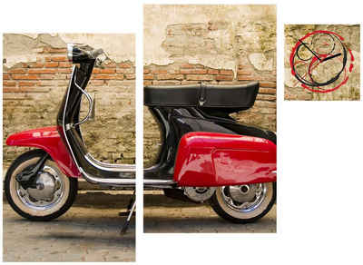 Conni Oberkircher´s Bild »Vintage Motorcycle - Vespa«, Fahrzeuge (Set), mit dekorativer Uhr, Roller, Motorrad, Oldtimer, Vintage
