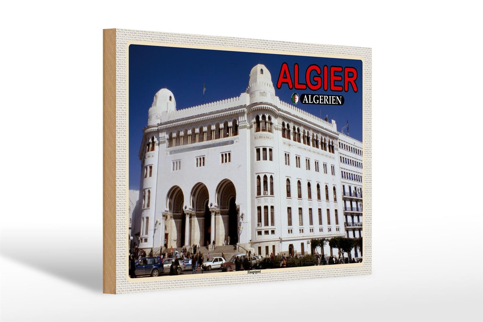 Femer GmbH Holzbild Reise 30x20cm Algier Algerien Hauptpost, (1 St), Glatte Holzfaserplatte (MDF), vorn beschichtet