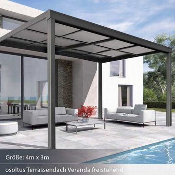 osoltus Vordach osoltus Terrassendach Veranda freistehend mit Schiebedach 4x3m