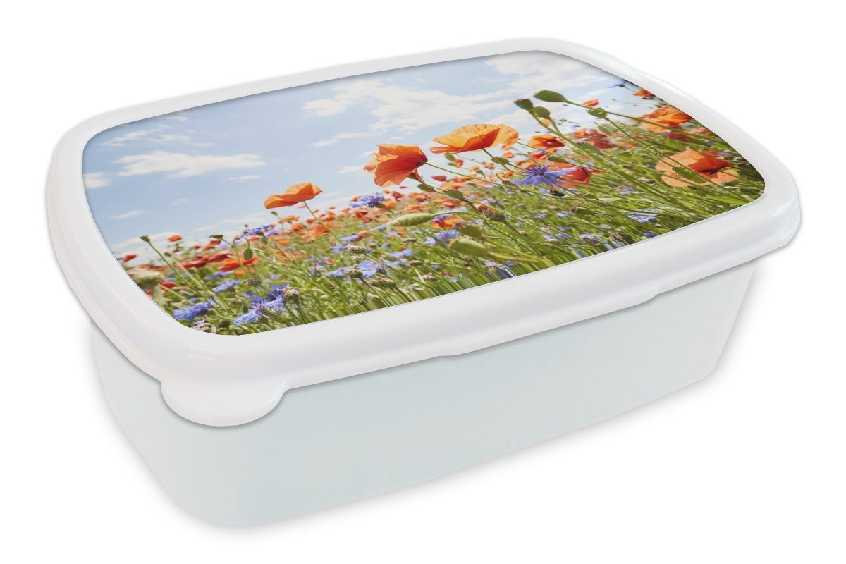 für - Jungs für und Kunststoff, Luft Brotbox und Kinder weiß Mädchen Blumen - Lunchbox Feld, (2-tlg), MuchoWow Brotdose, Erwachsene,