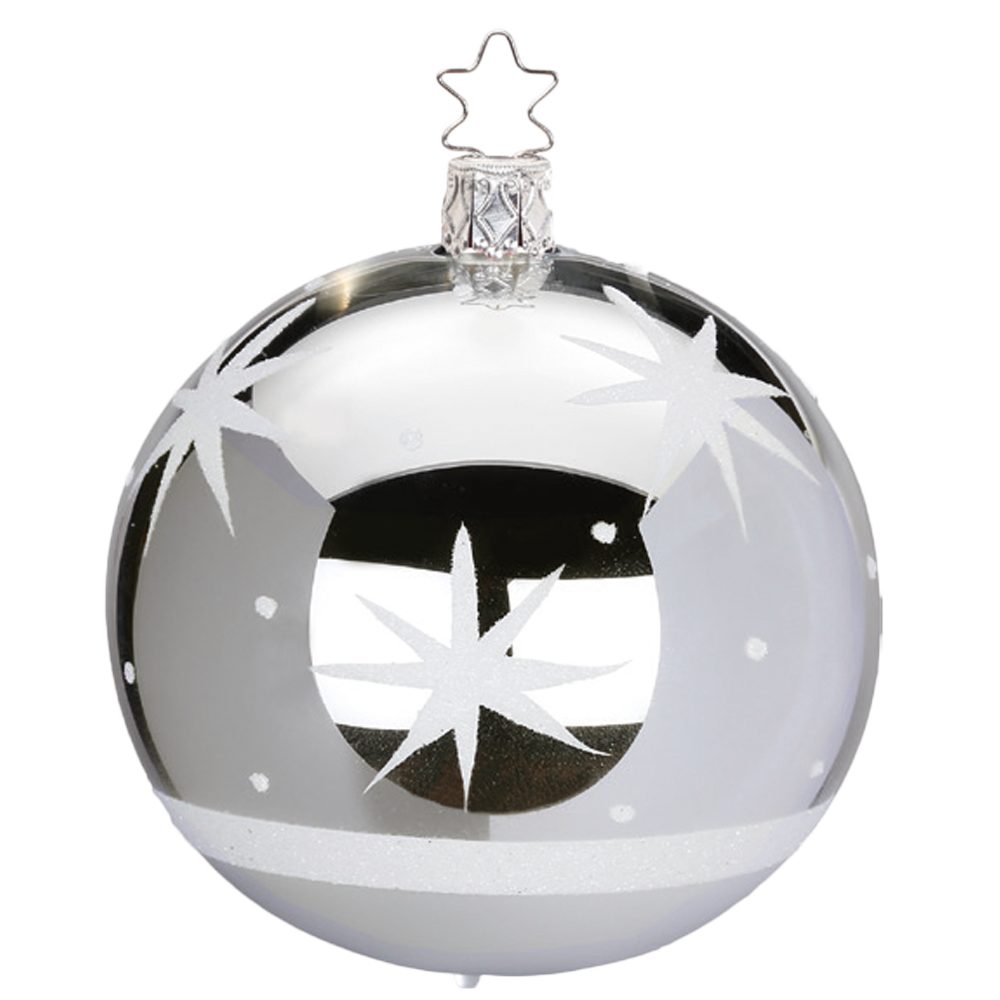 INGE-GLAS® Weihnachtsbaumkugel Sternenklar silber glänzend (1 St), mundgeblasen, handbemalt