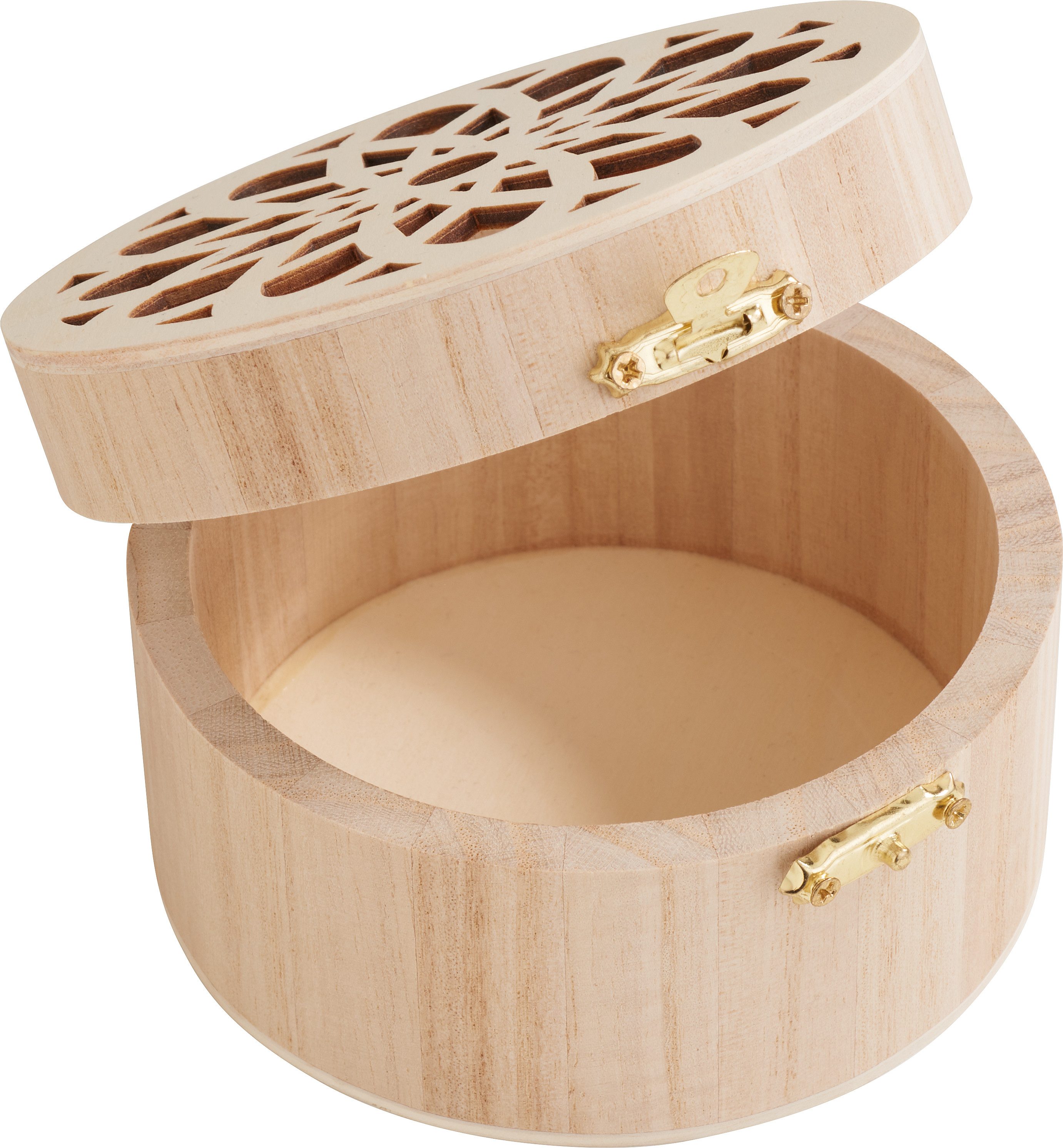 VBS Aufbewahrungsbox Holzkästchen rund Ornament Blume, Ø 10,8cm, H 6,5 cm