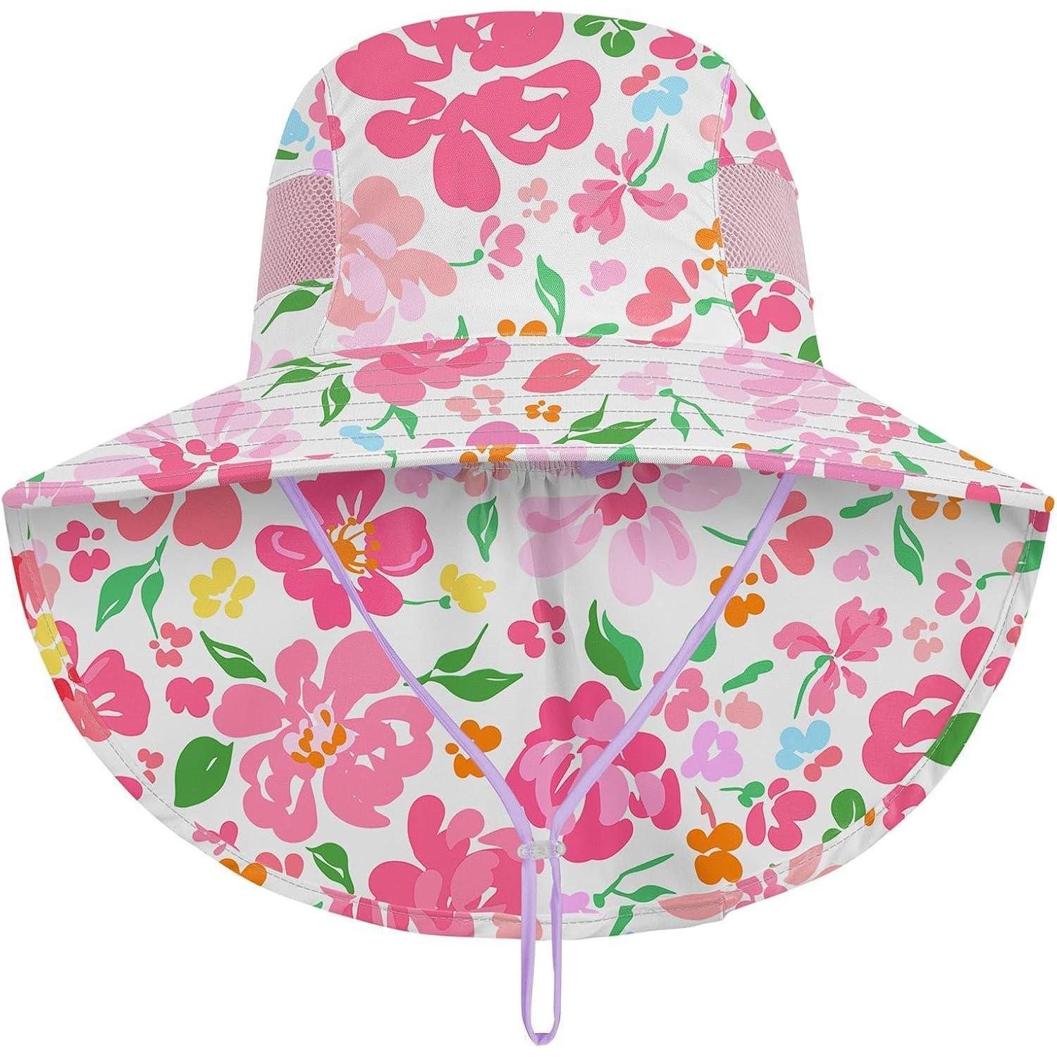 LuxusKollektion Sonnenhut Sonnenhut Kinder Anglerhut Kappe Nackenklappe UV50 White Flower