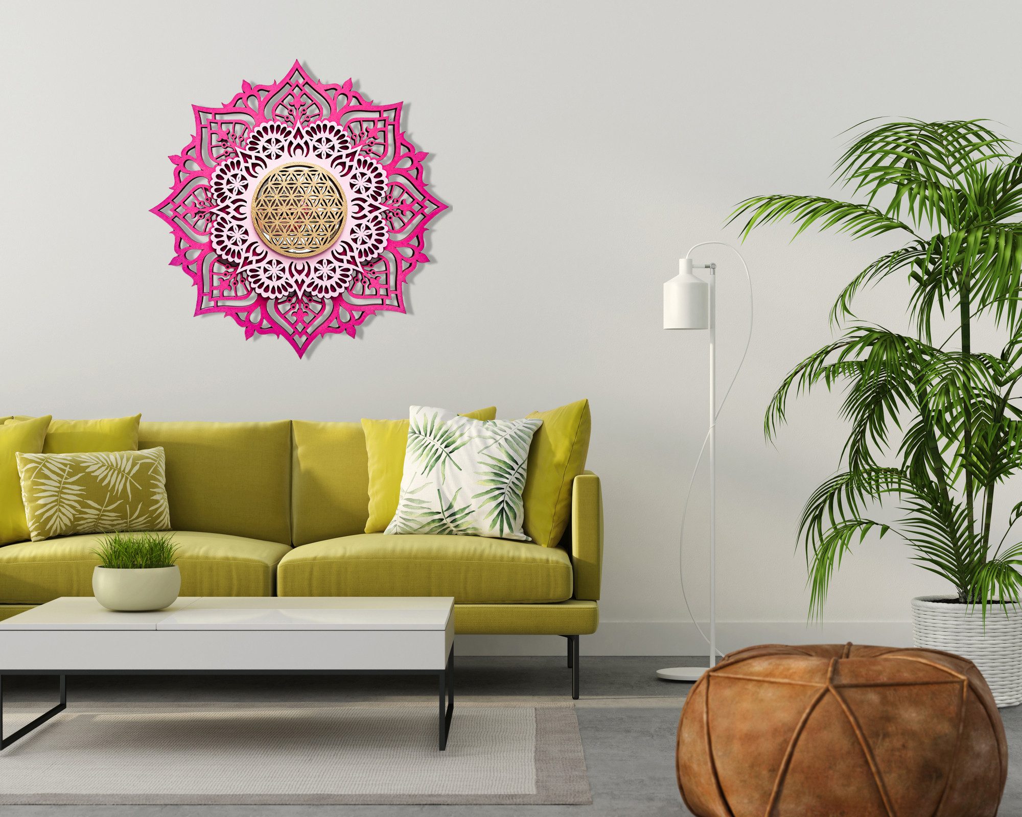ORNAMENTI Wanddekoobjekt 3D MANDALA, Grosse moderne Wanddeko, Holzbild, 3 Schichten, Spiegel (moderne Deko Anhanger, Yoga Wandsculptur, stilvolle Wanddekoration, Wandpaneel, Ornament, geschnitz Wandrelief), Verzierung fur Zuhause, Wohnzimmer, Schlafzimmer, Wandkunst, 5 Größen