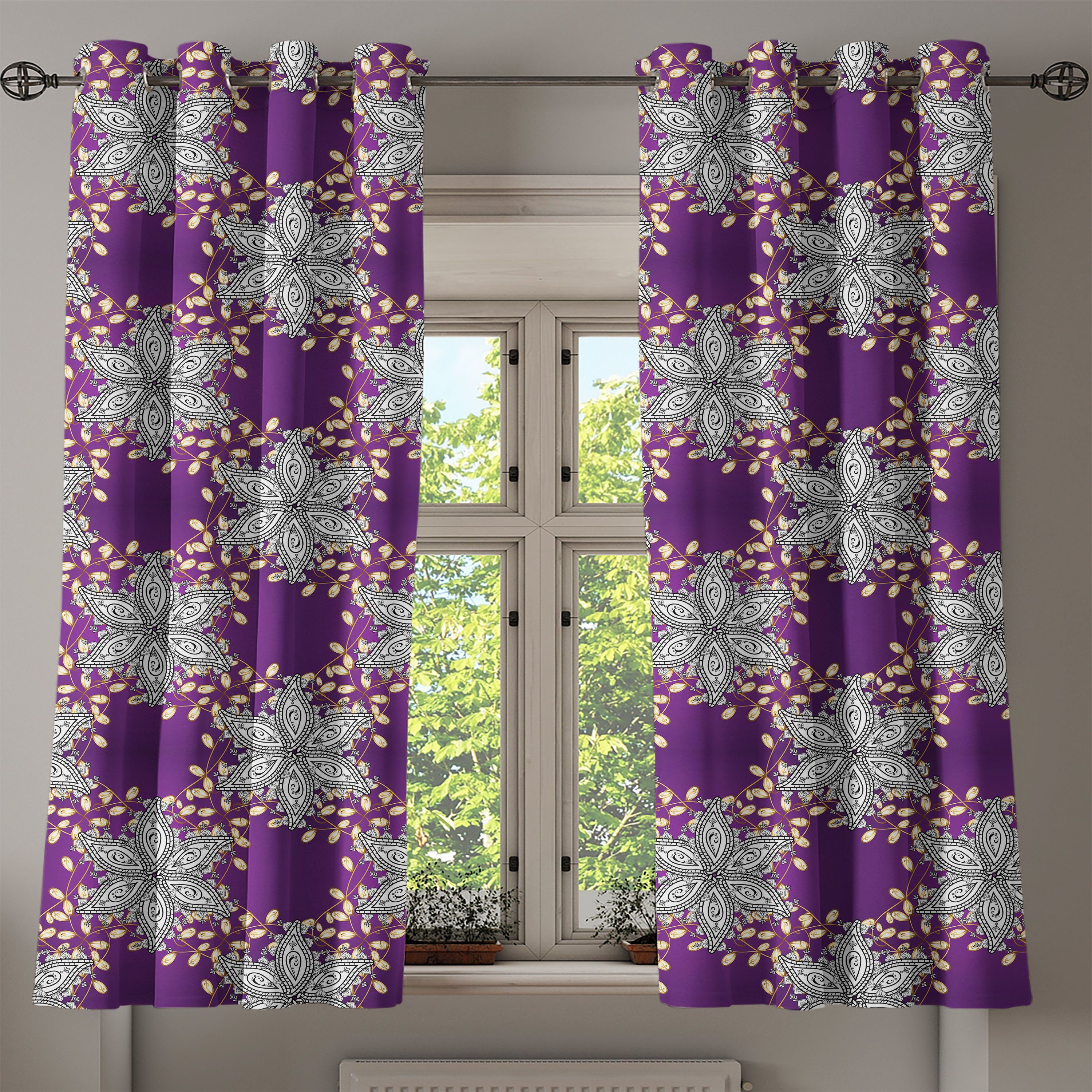 Schlafzimmer Abakuhaus, Vintage Wohnzimmer, marokkanisch Gardine Blumenblütenblätter 2-Panel-Fenstervorhänge Dekorative für