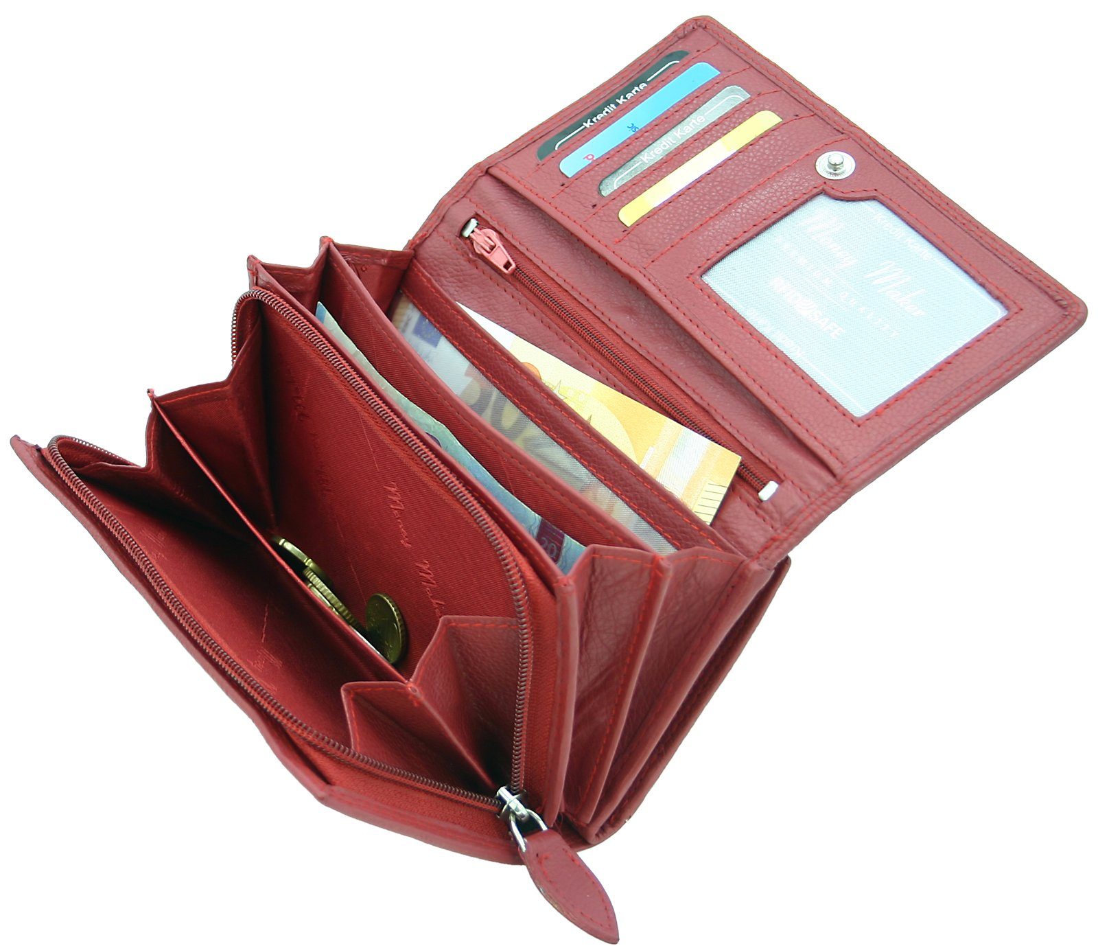 Damen Portemonnaie, JENNIFER - Geldbörse Rot JONES JONES Geldbeutel RFID-Schutz mit Echt-Leder J Großes