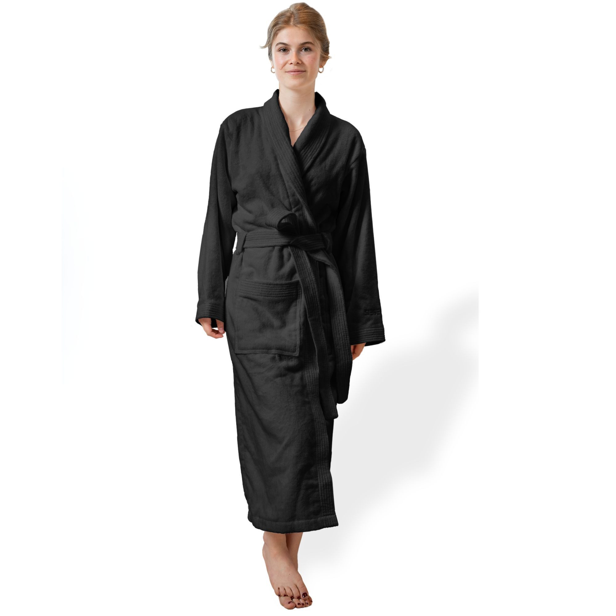SIEGENTHAL Damenbademantel Damen Bademantel Frottee Velour Schalkragen Flauschig Wadenlang, Schalkragen, Gürtel, saugfähigem Frottee,Pflegeleicht und langlebig,praktische Taschen