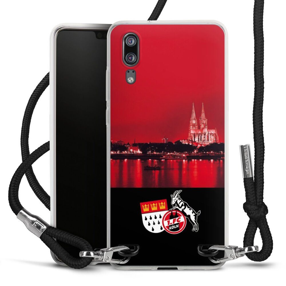DeinDesign Handyhülle Skyline 1. FC Köln Offizielles Lizenzprodukt Skyline Köln Rot, Huawei P20 Handykette Hülle mit Band Case zum Umhängen Cover mit Kette