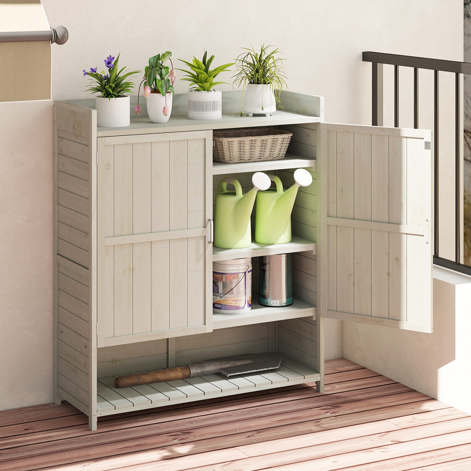 COSTWAY Pflanztisch (1-St), Gartenarbeitstisch, Gartenschrank mit Arbeitsplatte, Regale