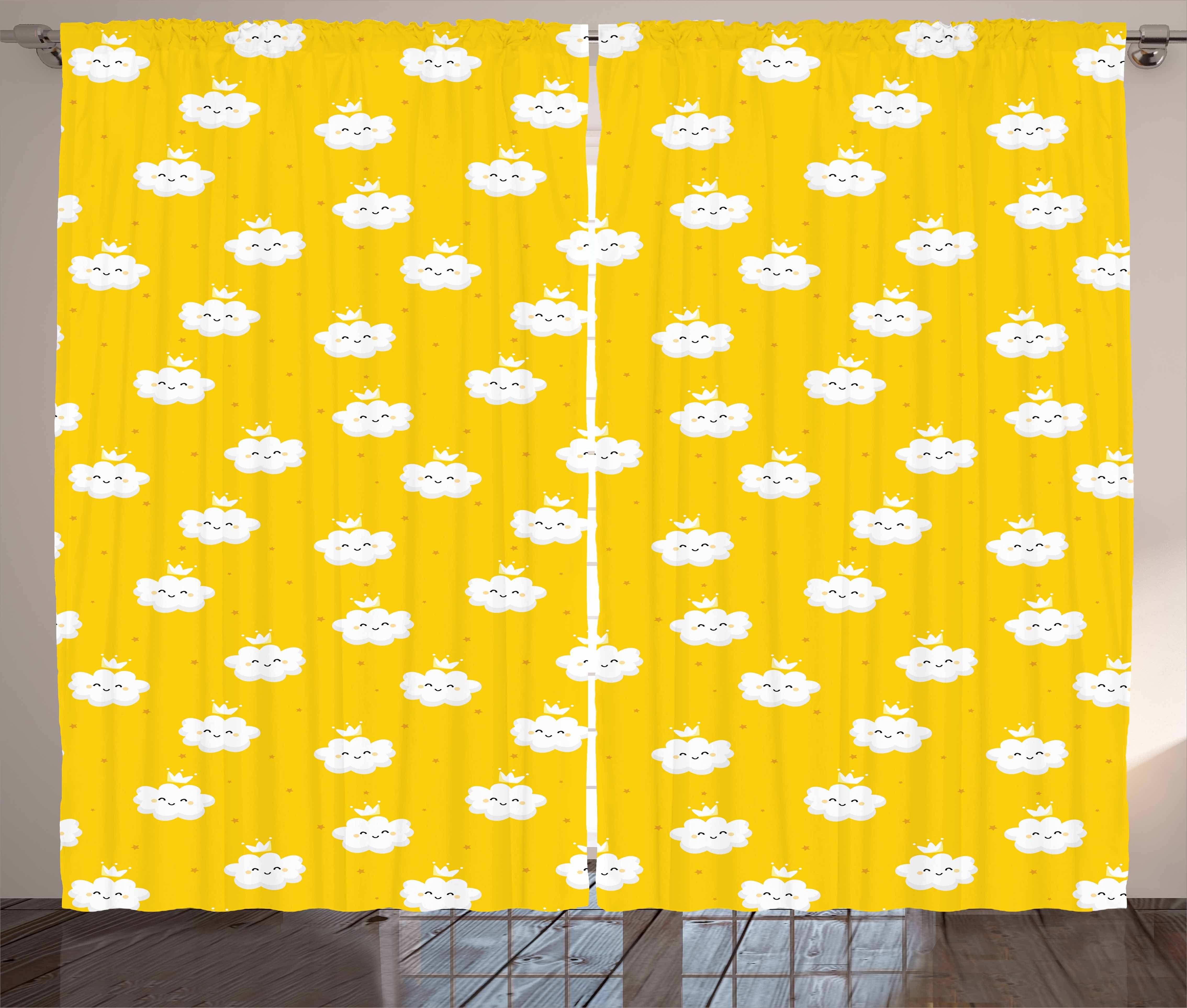 Cloud-Motiv Gelb Kräuselband Vorhang Weiß mit Abakuhaus, Haken, Gardine Schlafzimmer Schlaufen und und