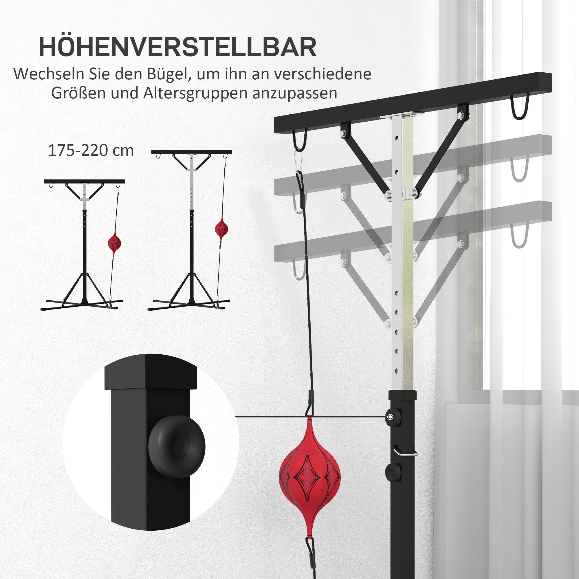 SPORTNOW Boxsackhalterung mit Speed Ball und verstärkter Stabilität, (bis 86 Zoll, Boxsackhalter, 1-tlg., Freistehender, Höhenverstellbarer Boxsackständer, Schwarz)