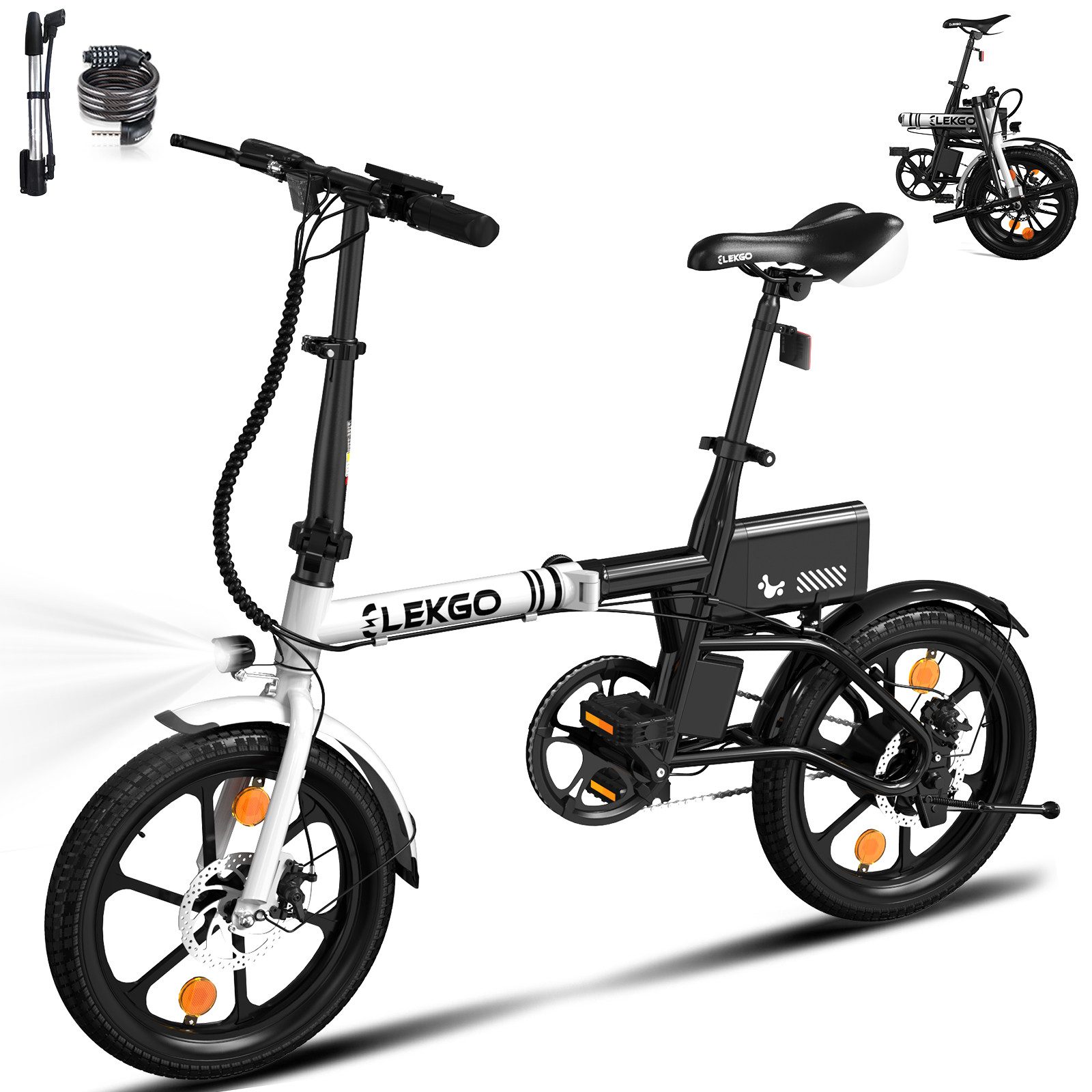 ELEKGO E-Bike 16 Zoll Elektrofahrrad Klapprad, E-Faltrad für Damen Herren, 25-60km, 1 Gang, 250W Heckmotor, E-Citybike bis 25km/h