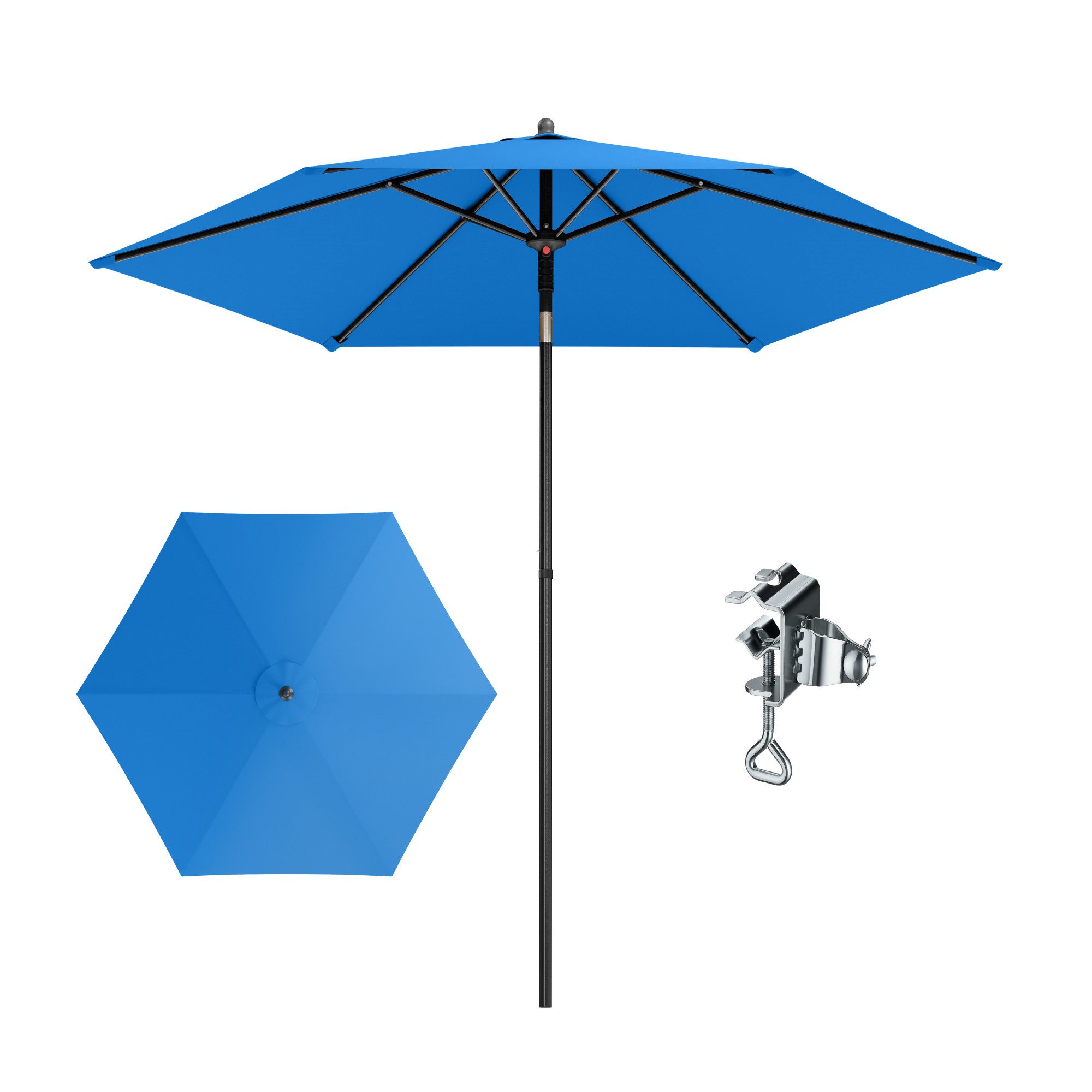 PHI VILLA Sonnenschirm, LxB: 230x220 cm, Gartenschirm UV50+ Schutz für Balkon Terrasse Balkongeländer Tisch, Regenschirm Rund mit Klemme Kippbar Windfest Stabil zum Mitnehmen