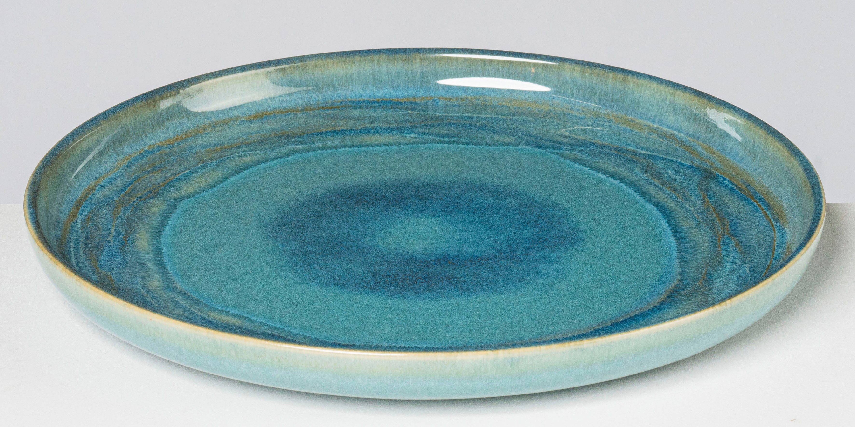 Gipfelstück Tafelservice Geschirr-Set, Service Tiefer See (12-tlg), 4 Personen, Steinzeug, Scandi-Style, jedes Stück ein Unikat, 12 Teile, für 4 Personen