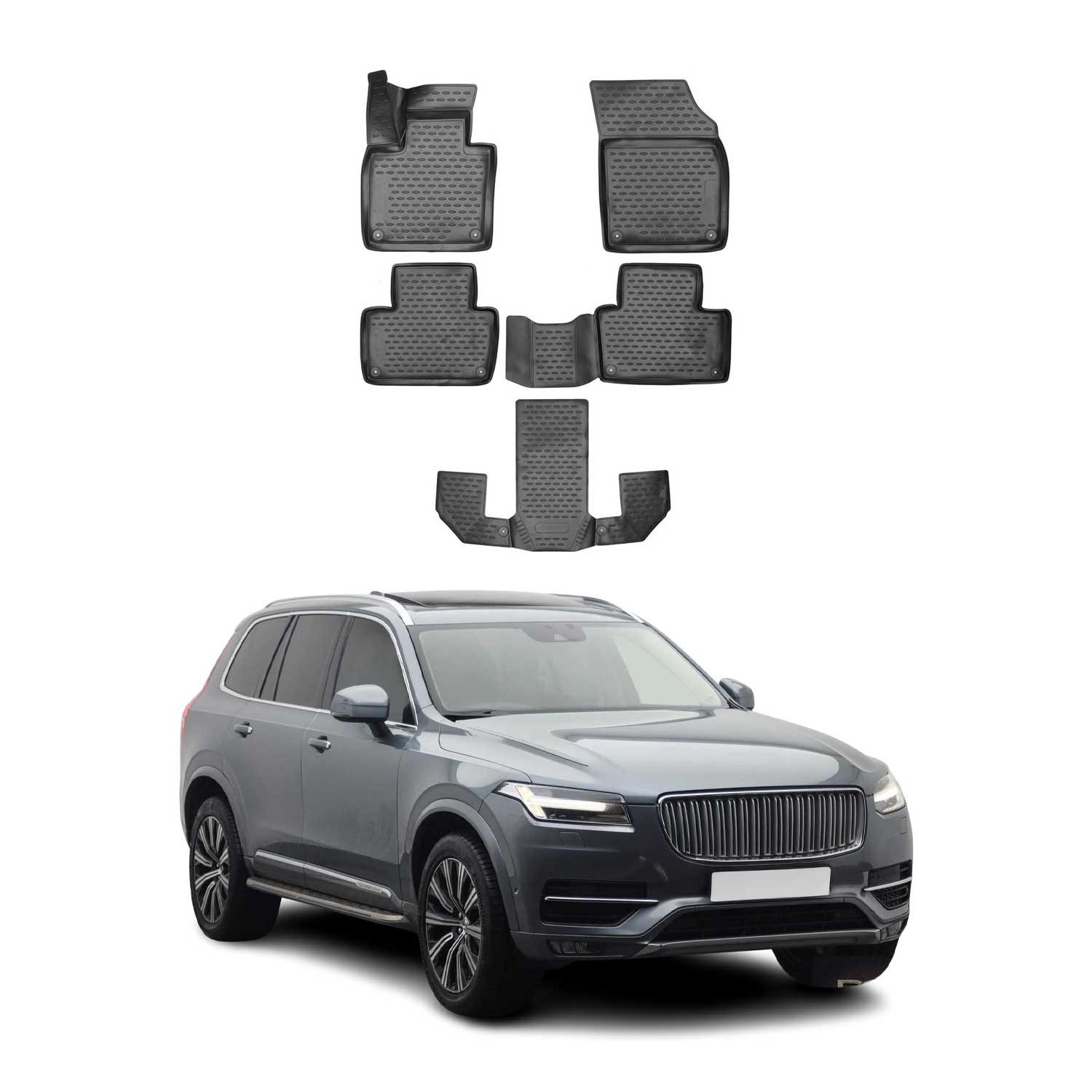 OMAC Auto-Fußmatten für Volvo XC90 2019-2025 Gummimatten Schwarz (5 St), für Volvo XC90 2019-2025 Volvo XC90 2019-2025, Antirutsch,Wasserfest,Einfache Installation
